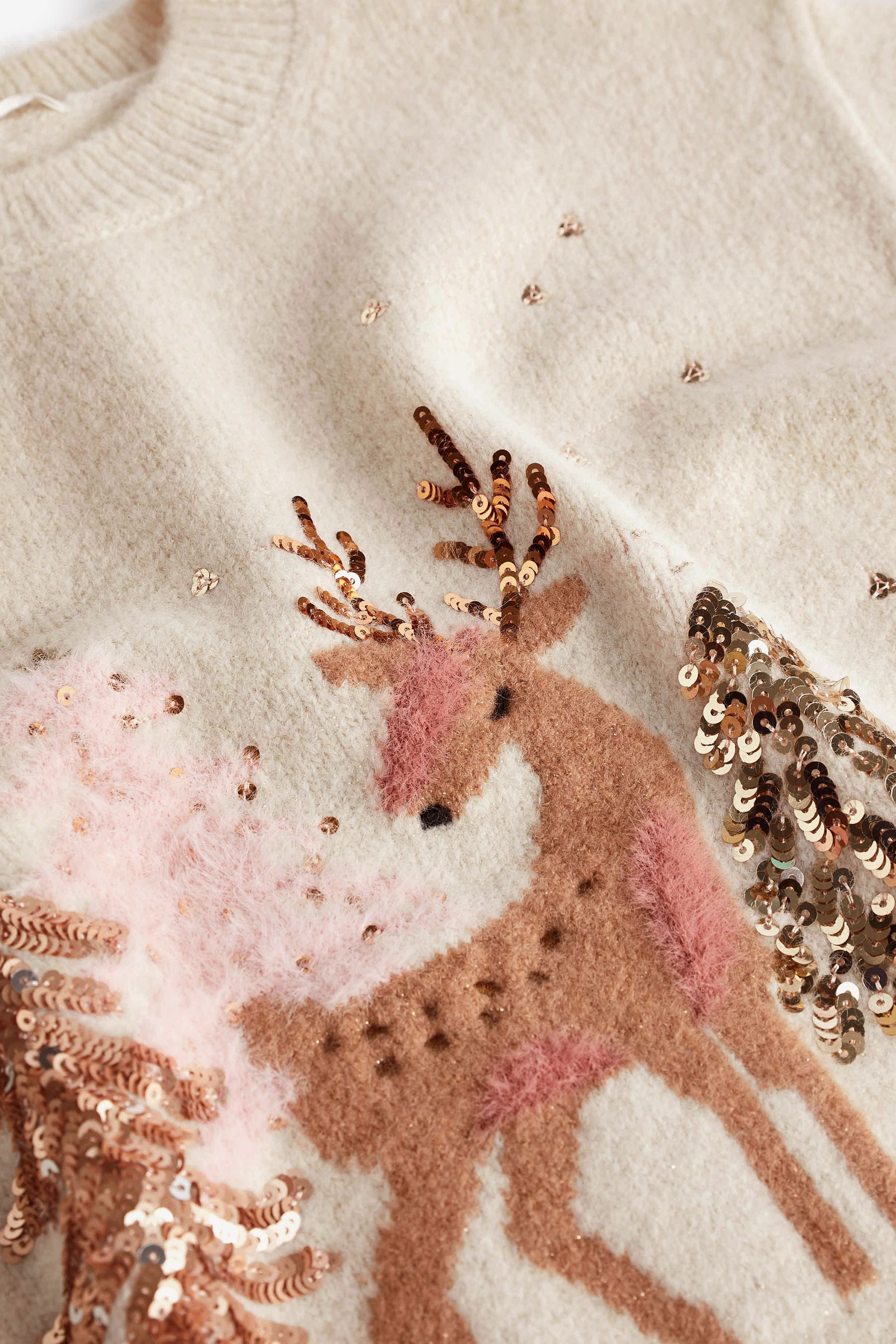 Cream Deer Sequin Jumper (3-16yrs)