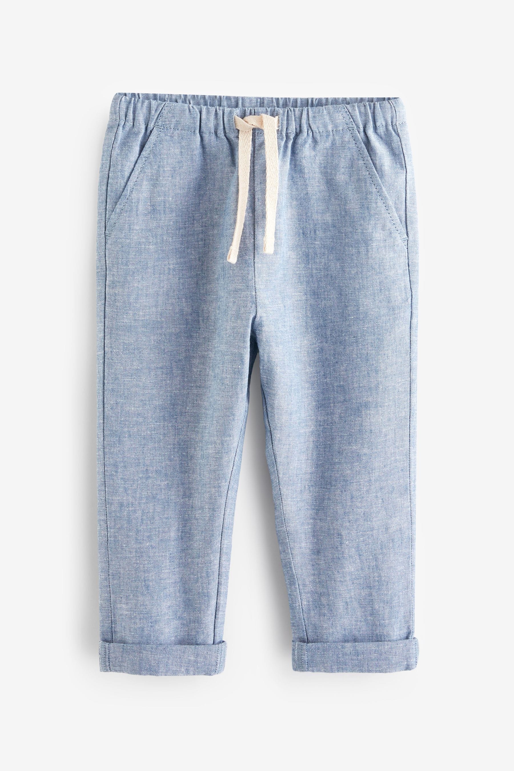 Chambray Blue Linen Blend Pull-On Trousers (3mths-7yrs)