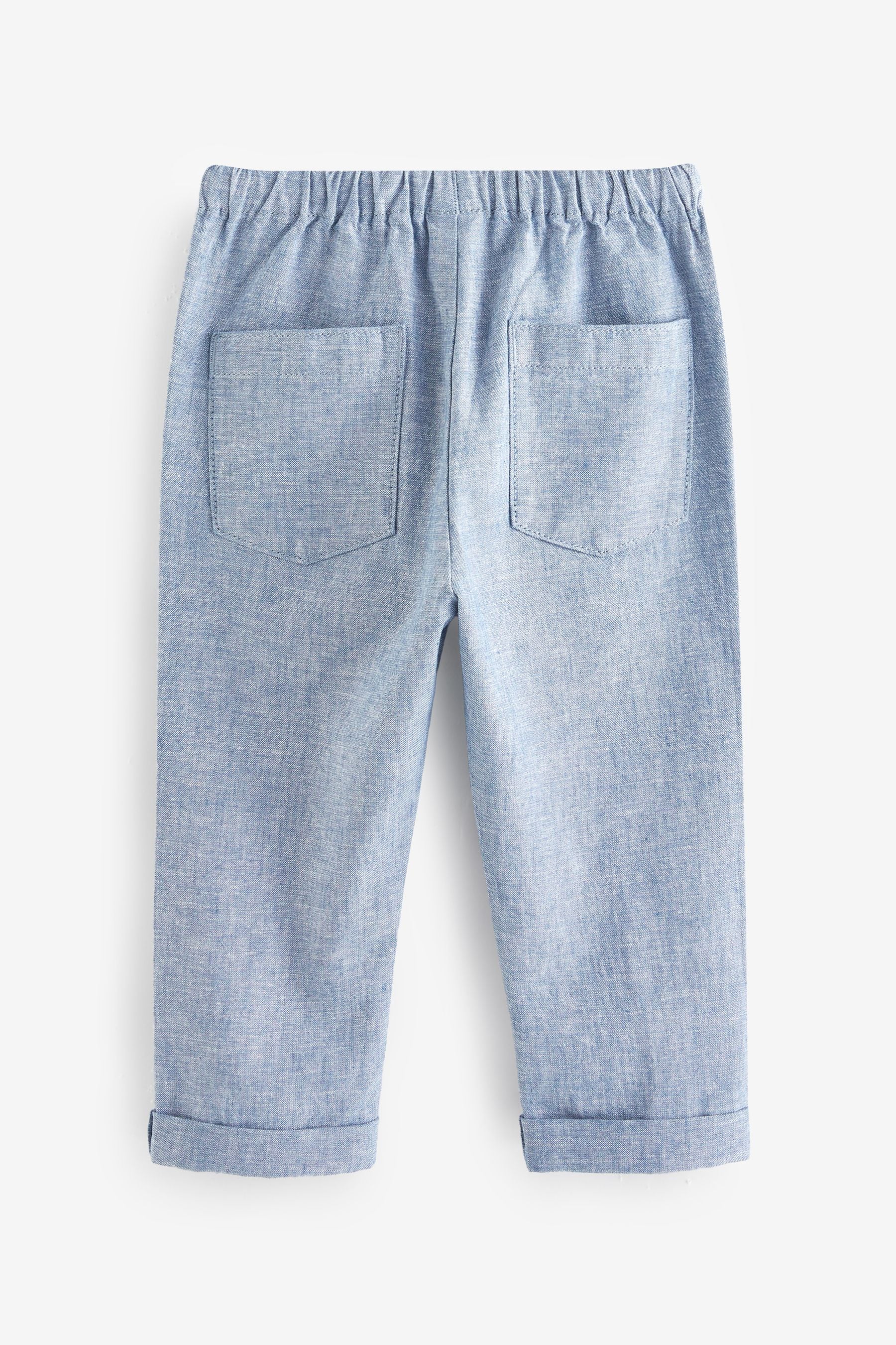 Chambray Blue Linen Blend Pull-On Trousers (3mths-7yrs)