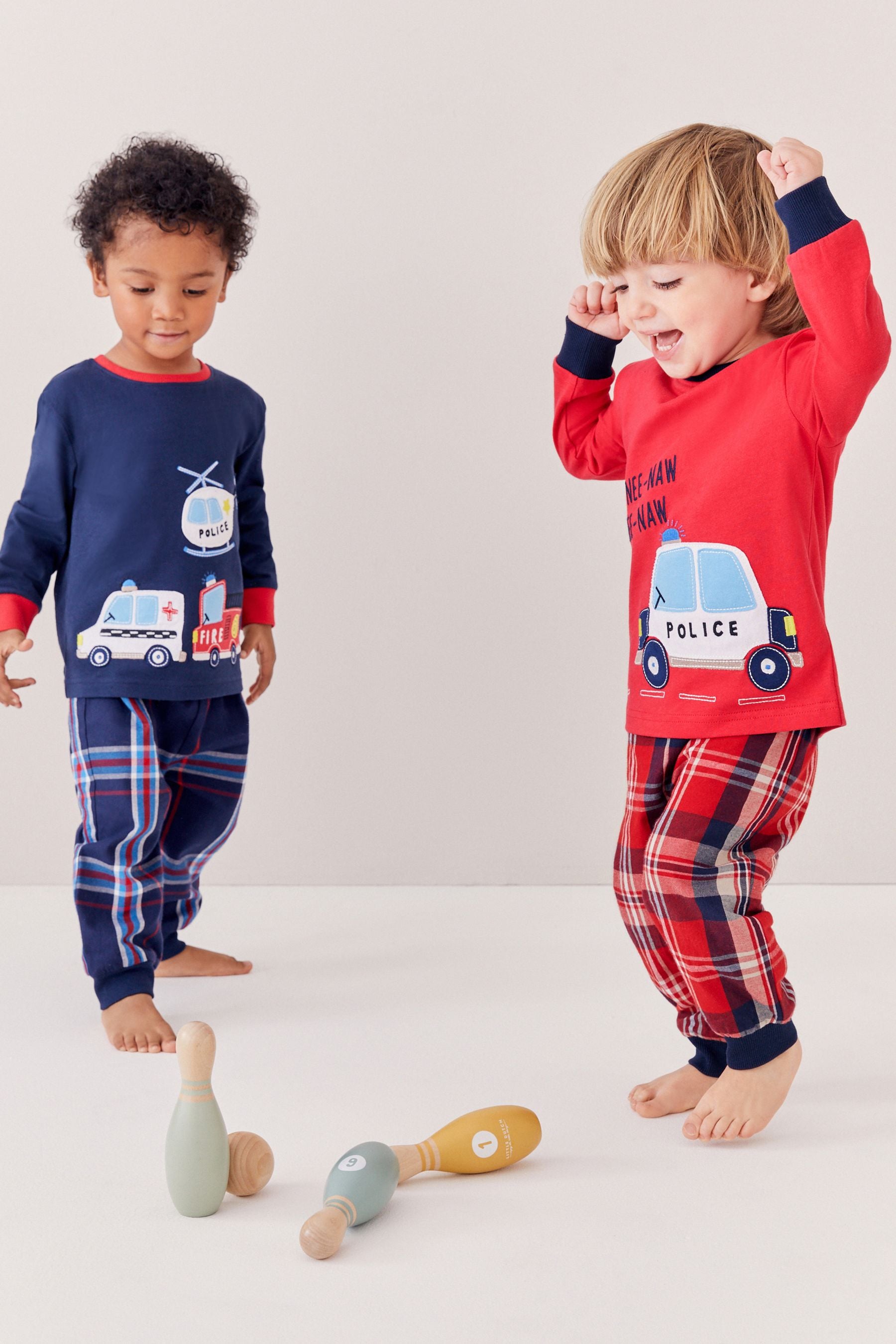 Navy Blue/Red Emergency Transport Check Pyjamas 2 Pack (9mths-8yrs)