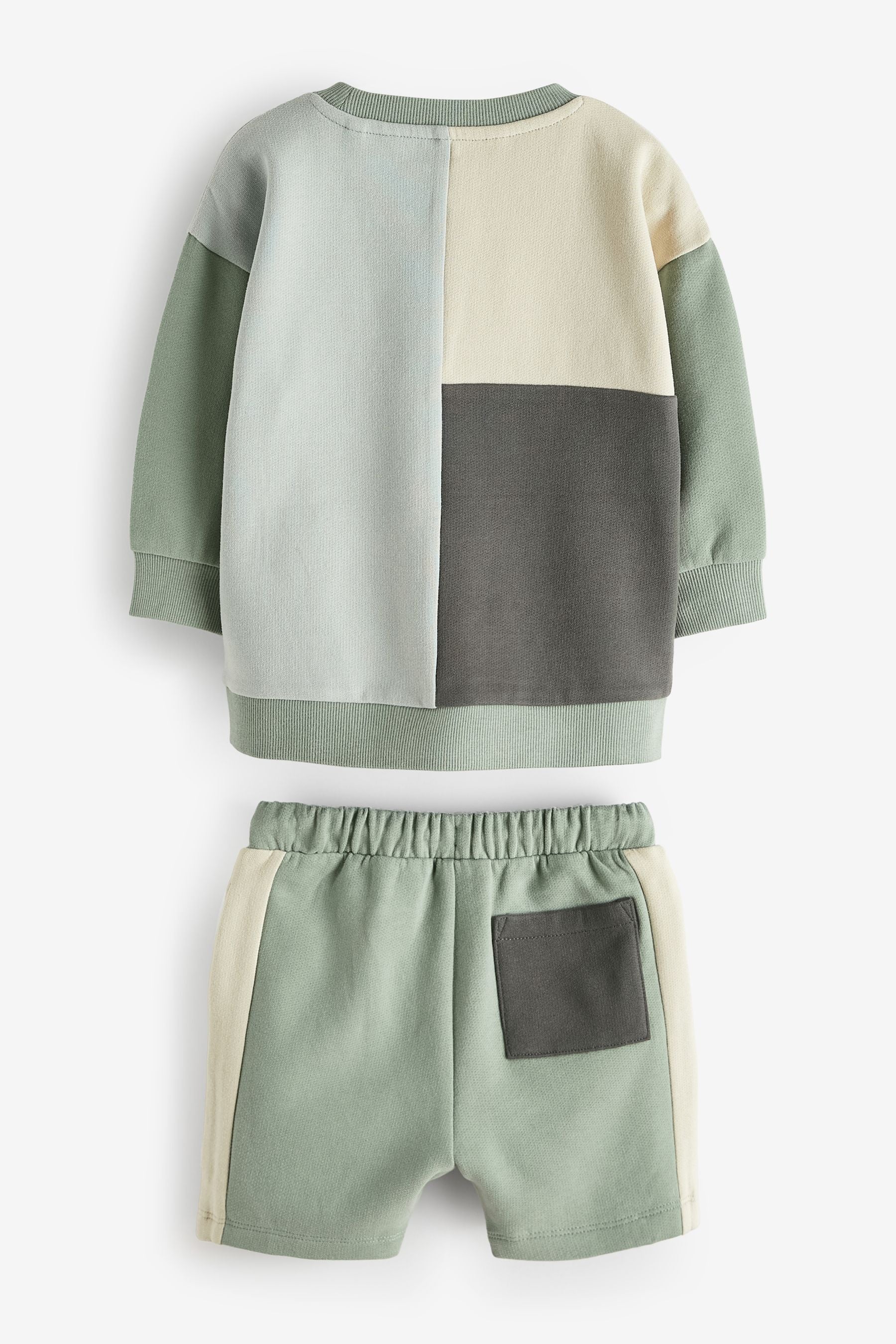 Mineral Blue/Mint Green Oversized Colourblock Sweatshirt and Shorts Set (3mths-7yrs)