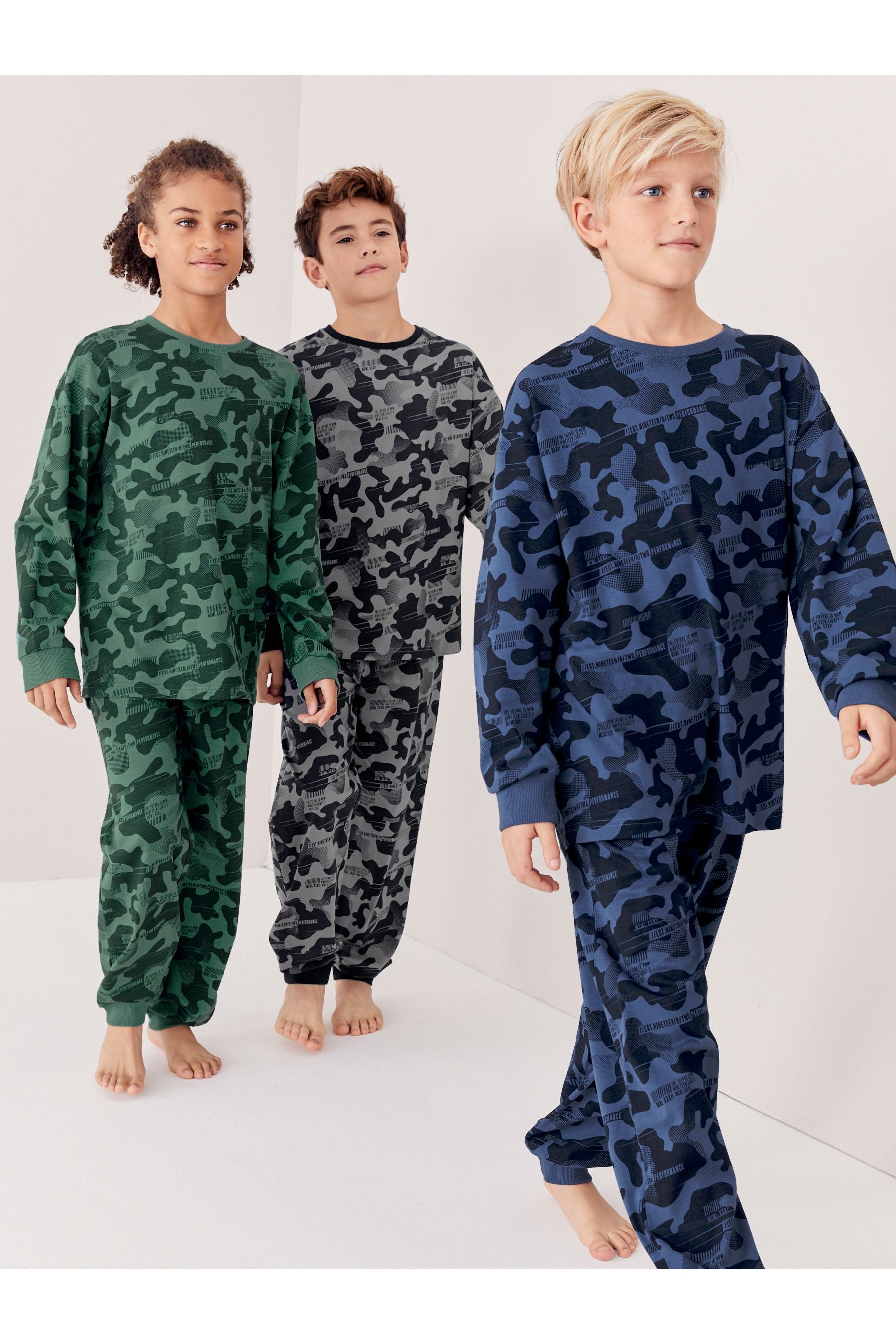 Grey/Blue/Green Camouflage 3 Pack Long Sleeve Pyjamas (3-16yrs)