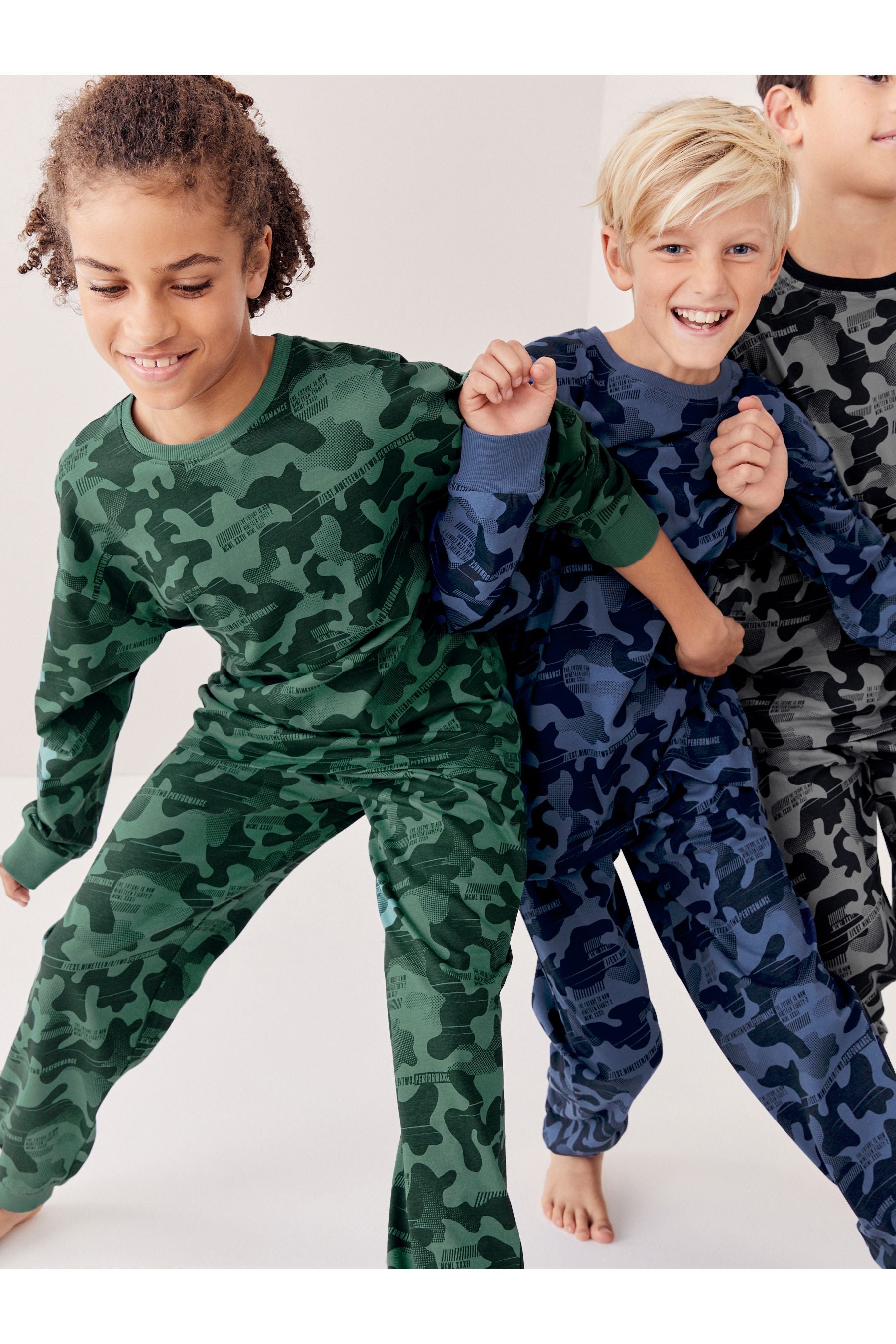 Grey/Blue/Green Camouflage 3 Pack Long Sleeve Pyjamas (3-16yrs)