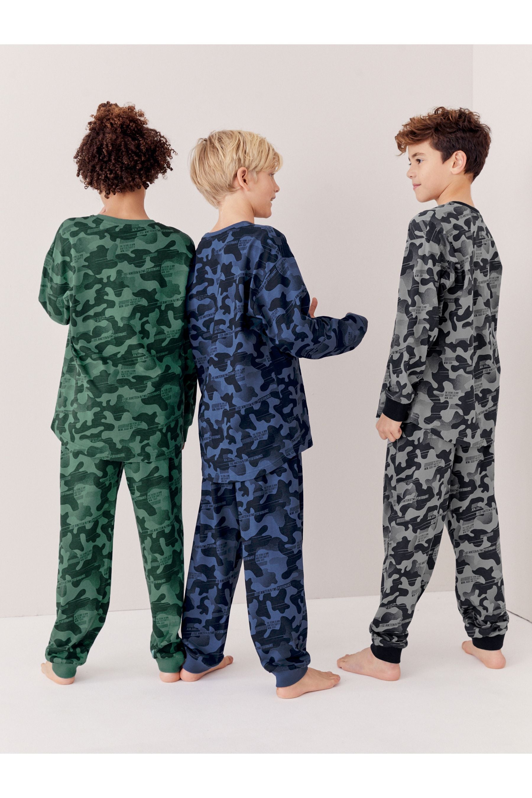 Grey/Blue/Green Camouflage 3 Pack Long Sleeve Pyjamas (3-16yrs)