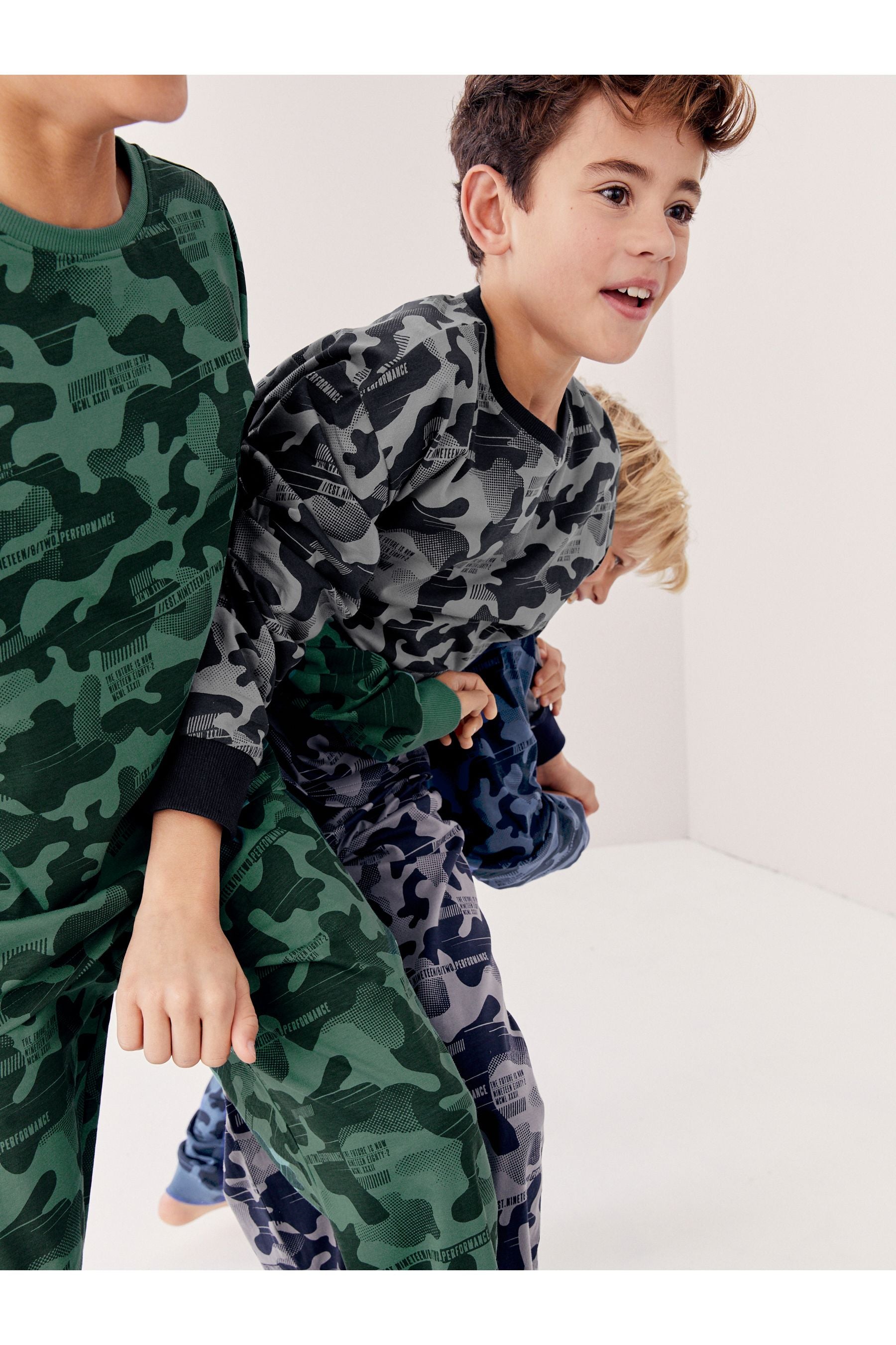 Grey/Blue/Green Camouflage 3 Pack Long Sleeve Pyjamas (3-16yrs)