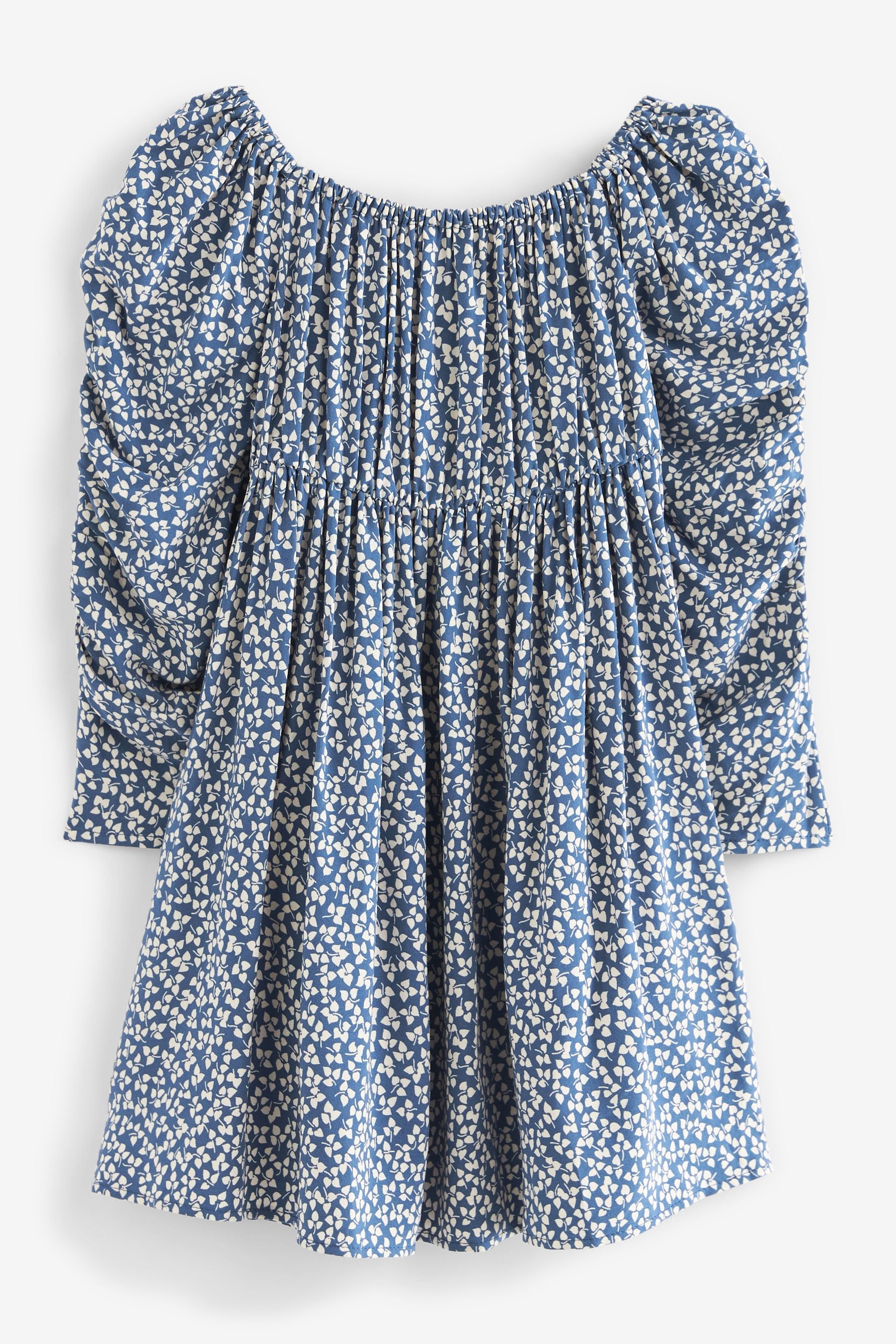 Blue Ditsy Printed Ruched Sleeve Dress (3-16yrs)