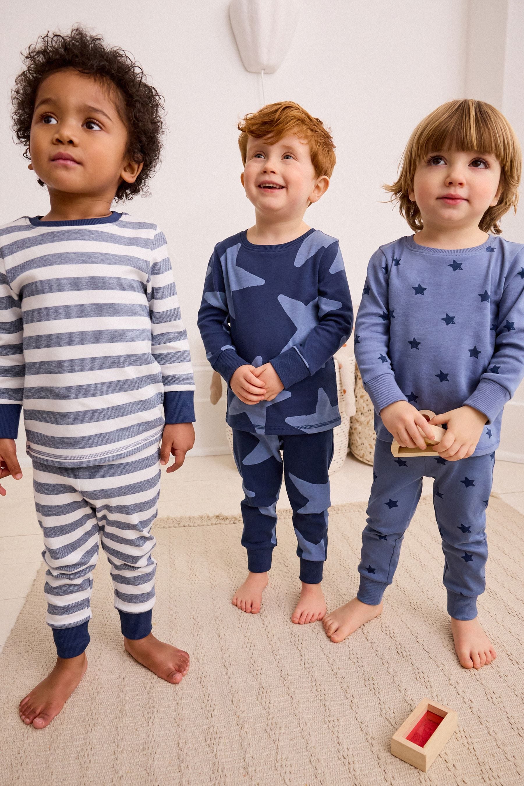 Blue/White Stars Long Sleeve Snuggle Pyjamas 3 Pack (9mths-10yrs)