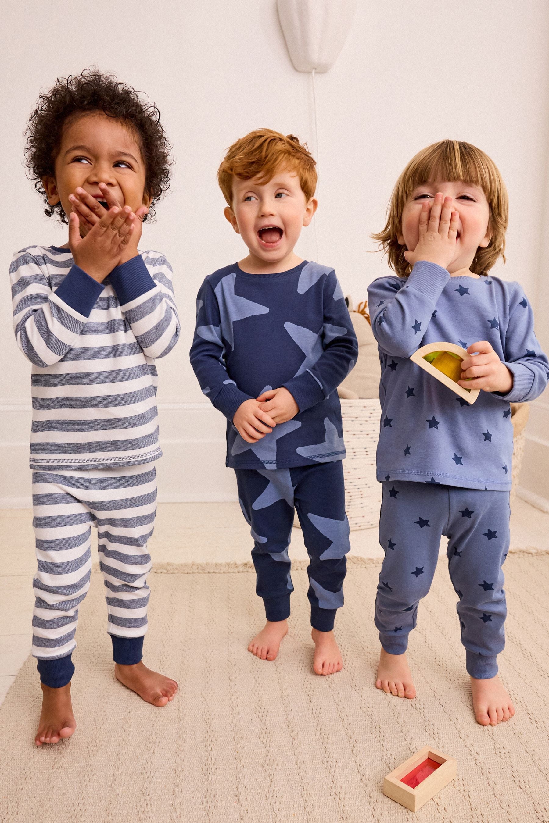 Blue/White Stars Long Sleeve Snuggle Pyjamas 3 Pack (9mths-10yrs)