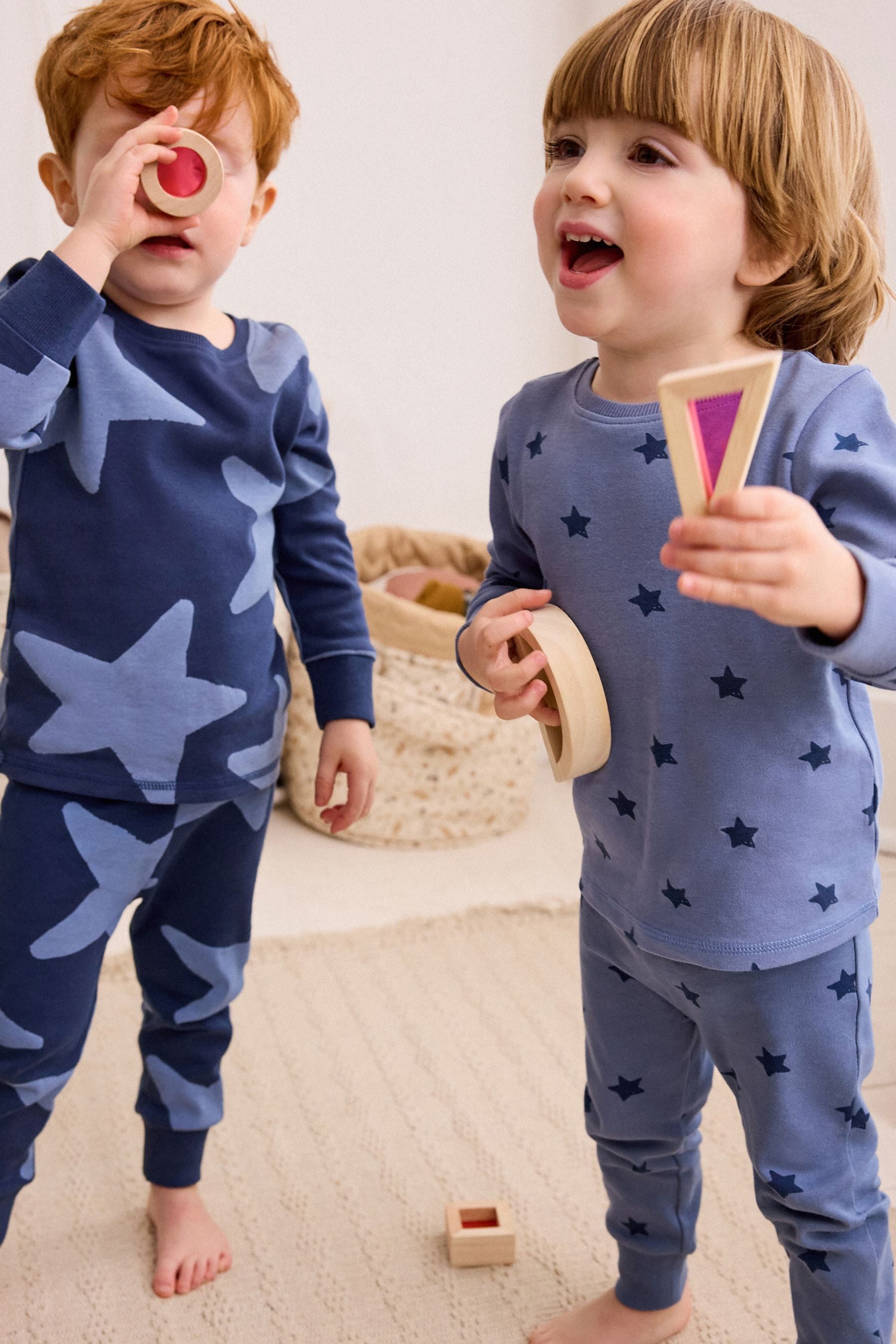 Blue/White Stars Long Sleeve Snuggle Pyjamas 3 Pack (9mths-10yrs)