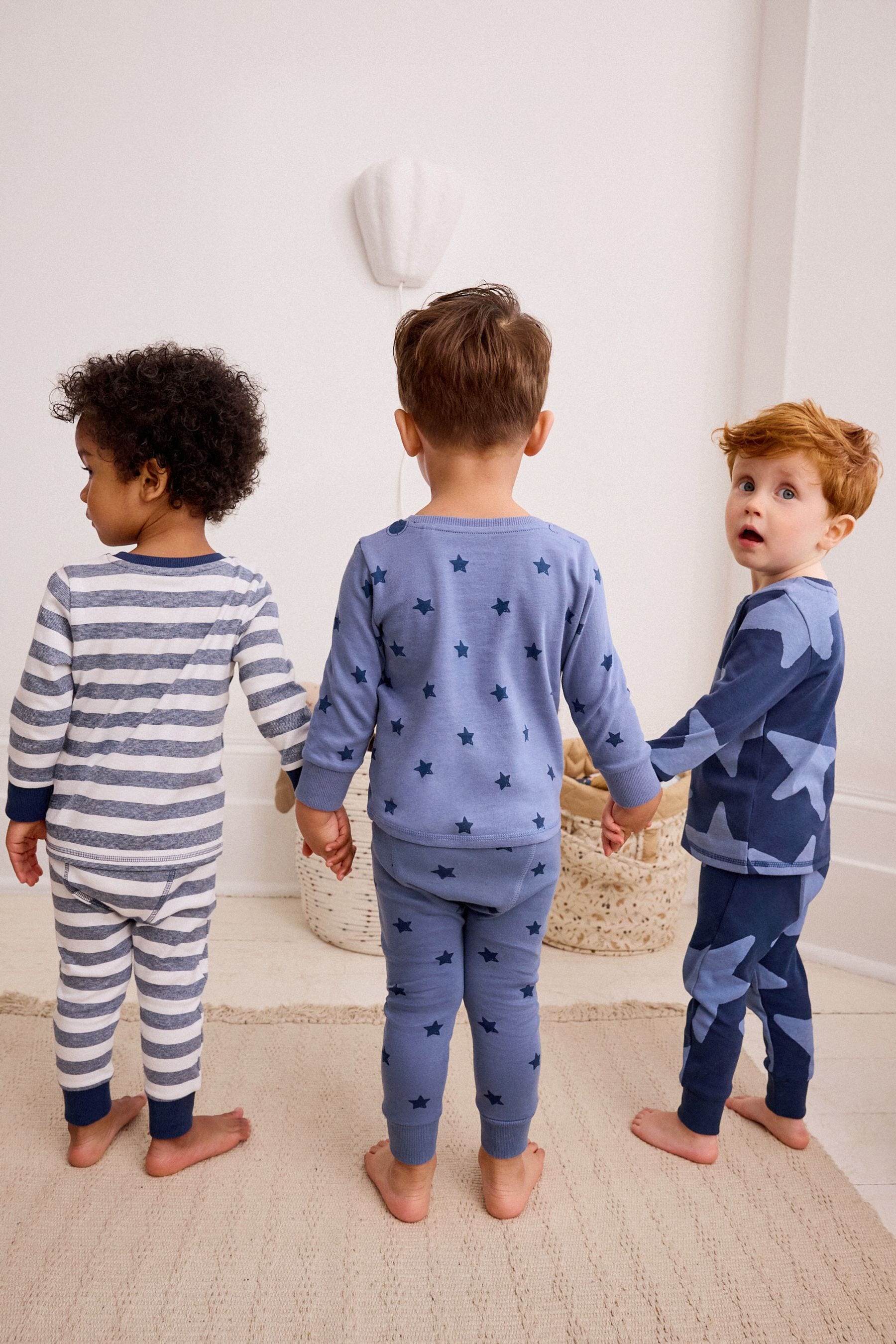 Blue/White Stars Long Sleeve Snuggle Pyjamas 3 Pack (9mths-10yrs)