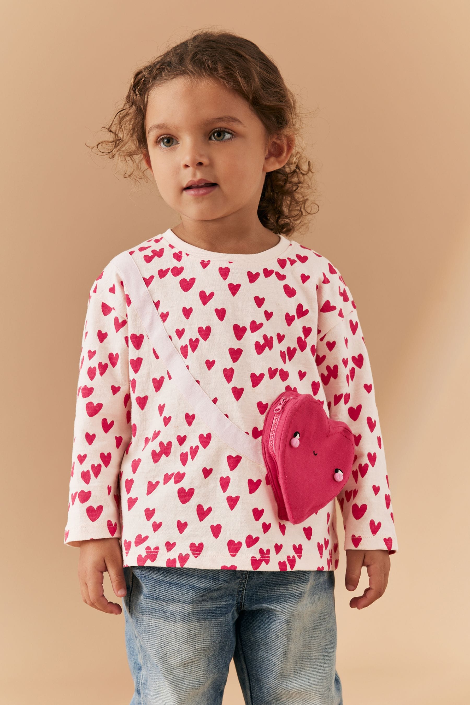 Pink Heart Long Sleeve Bag T-Shirt (3mths-7yrs)