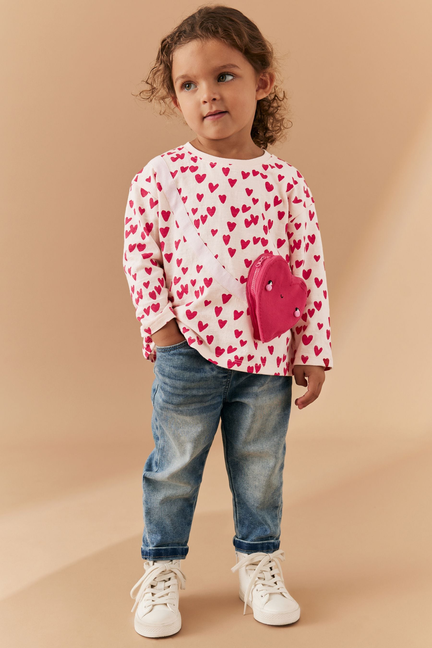 Pink Heart Long Sleeve Bag T-Shirt (3mths-7yrs)