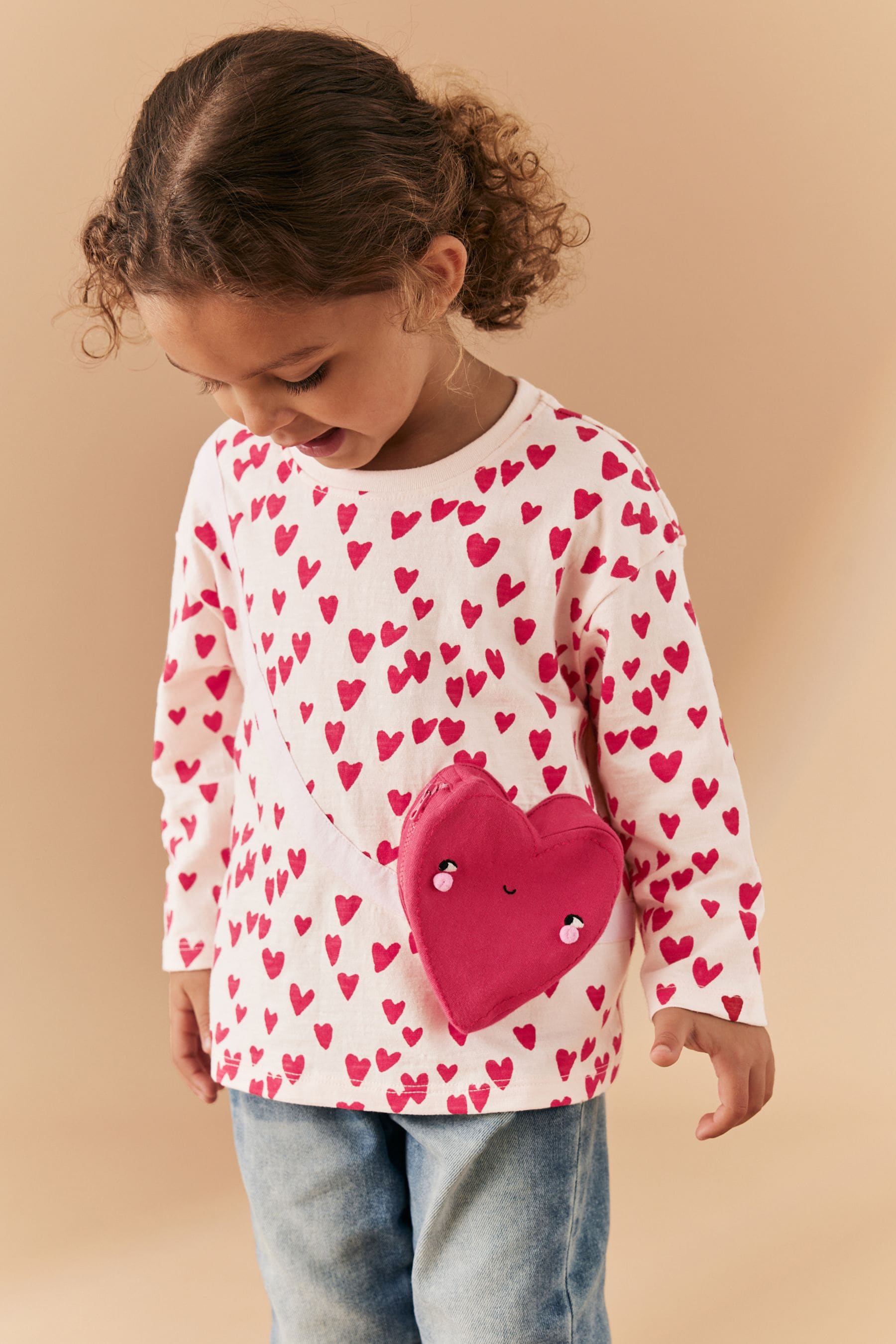 Pink Heart Long Sleeve Bag T-Shirt (3mths-7yrs)