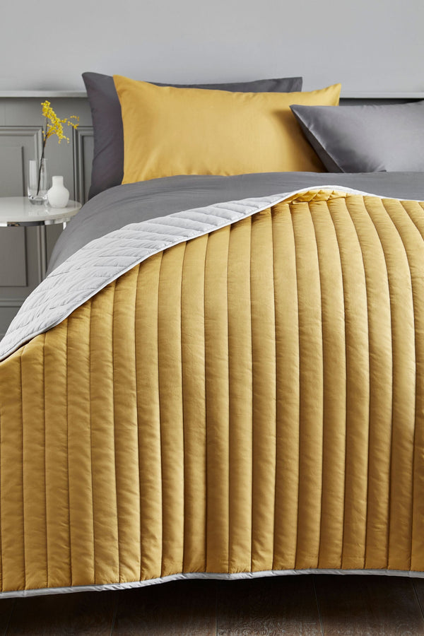 Ochre Yellow Reversible Cotton Rich Bedspread