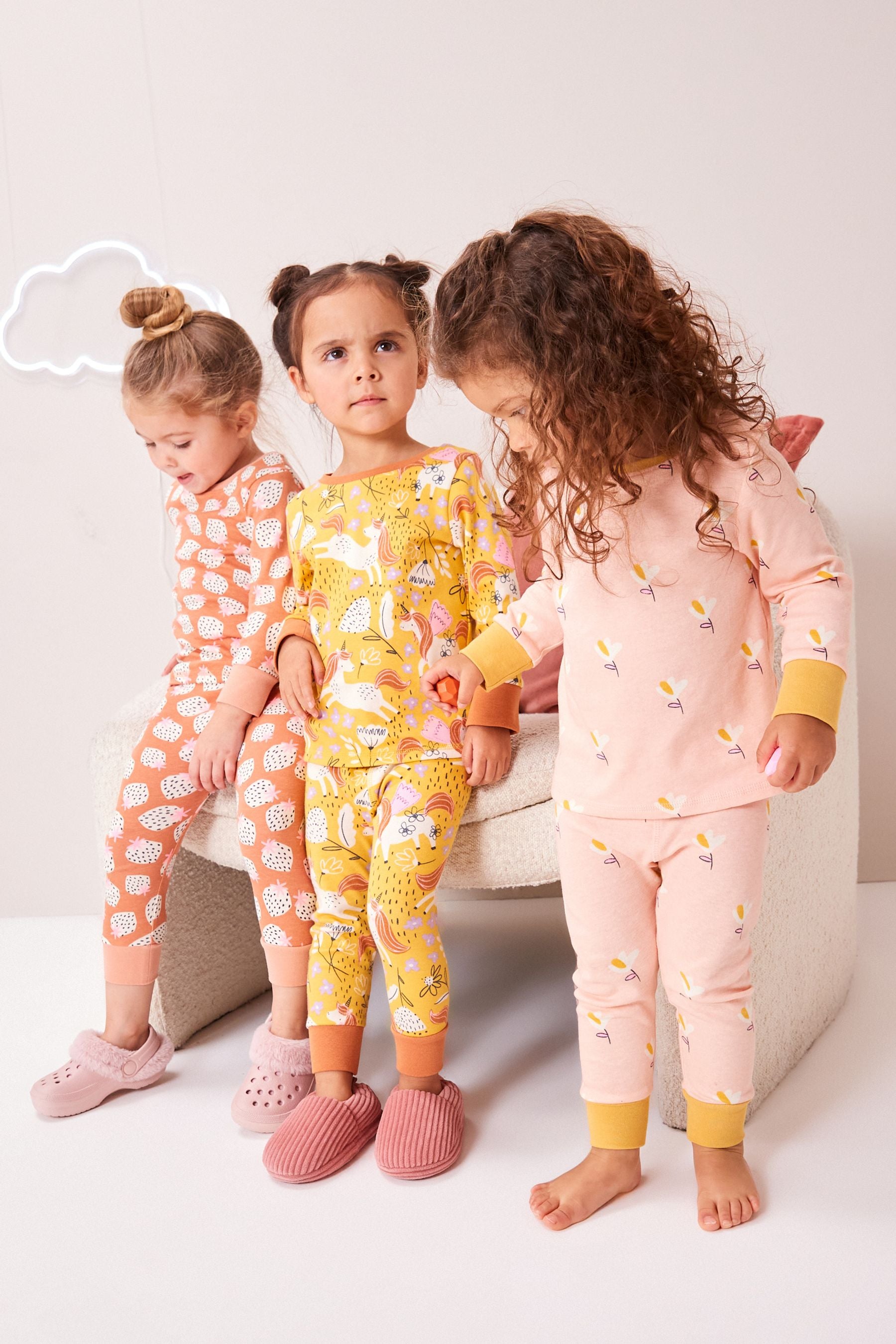 Multi Strawberry 3 Pack Printed Long Sleeve Pyjamas (9mths-10yrs)