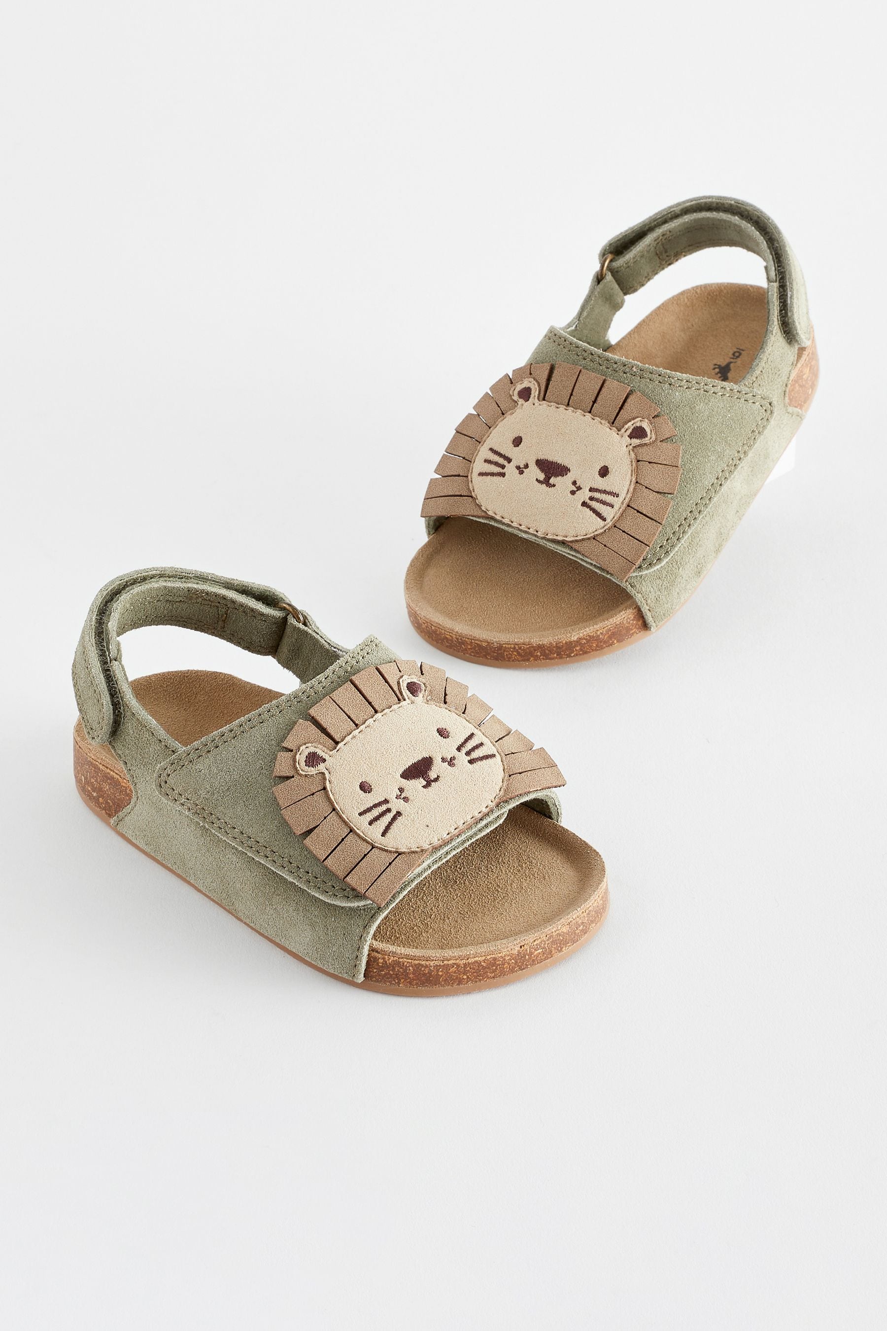 Neutral Beige Lion Touch Fastening Suede Sandals