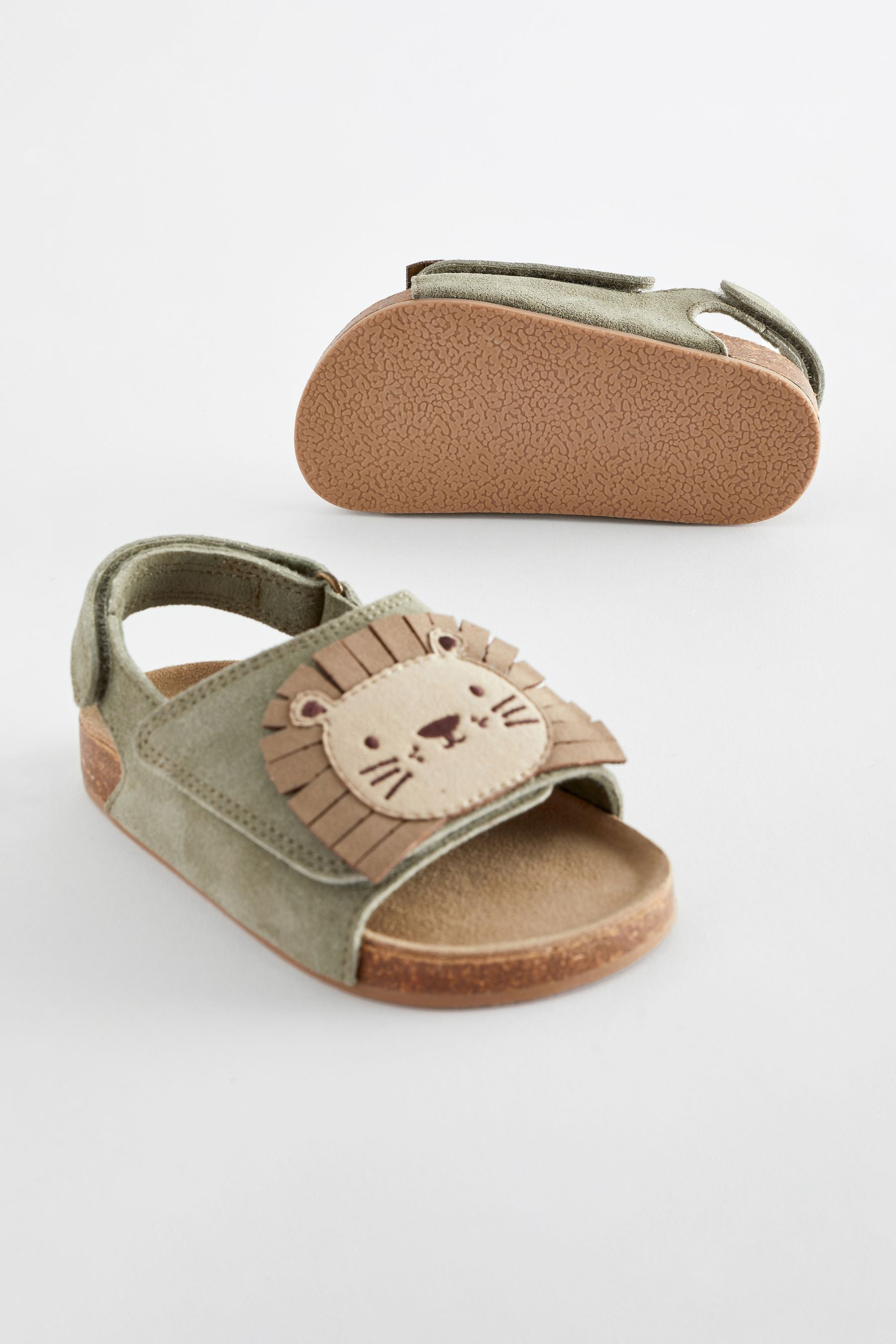 Neutral Beige Lion Touch Fastening Suede Sandals