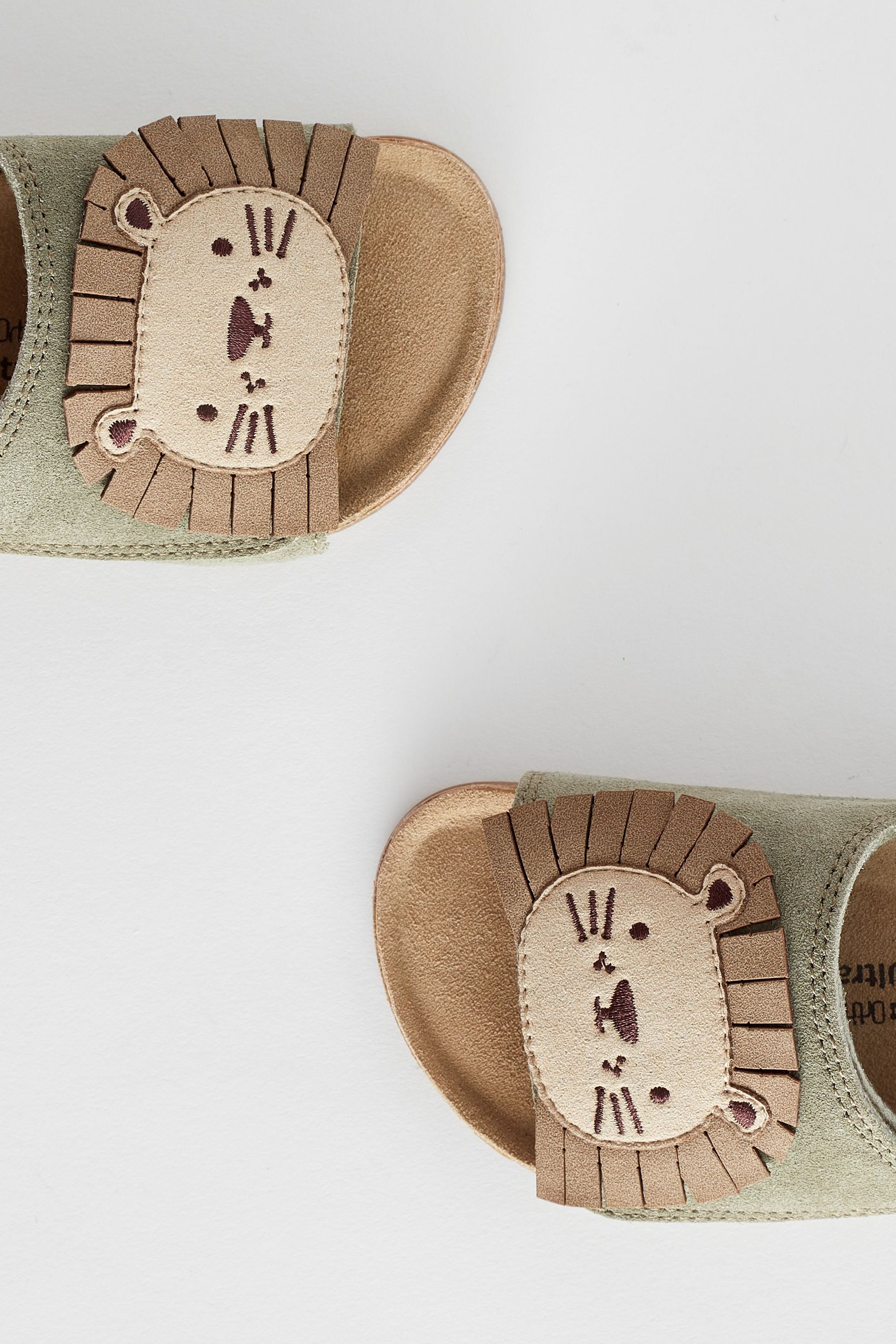 Neutral Beige Lion Touch Fastening Suede Sandals