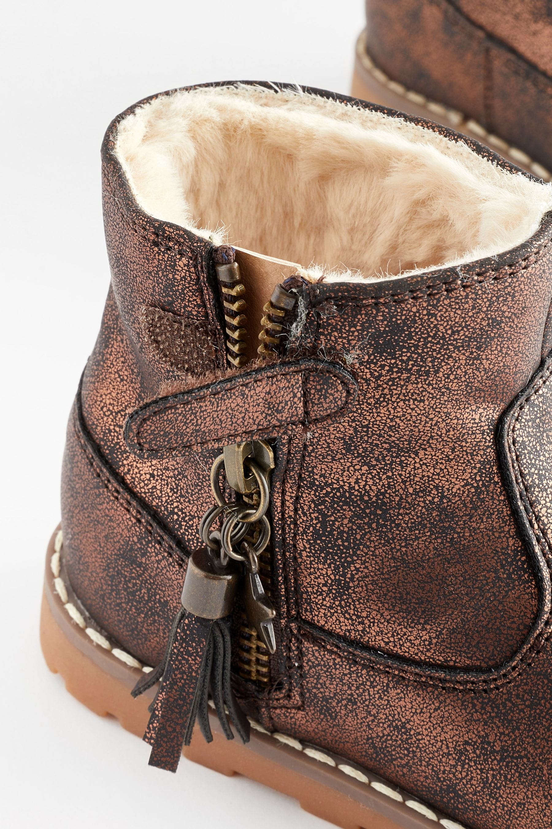 Bronze Brown Warm Lined Tassel Detail Zip Boots