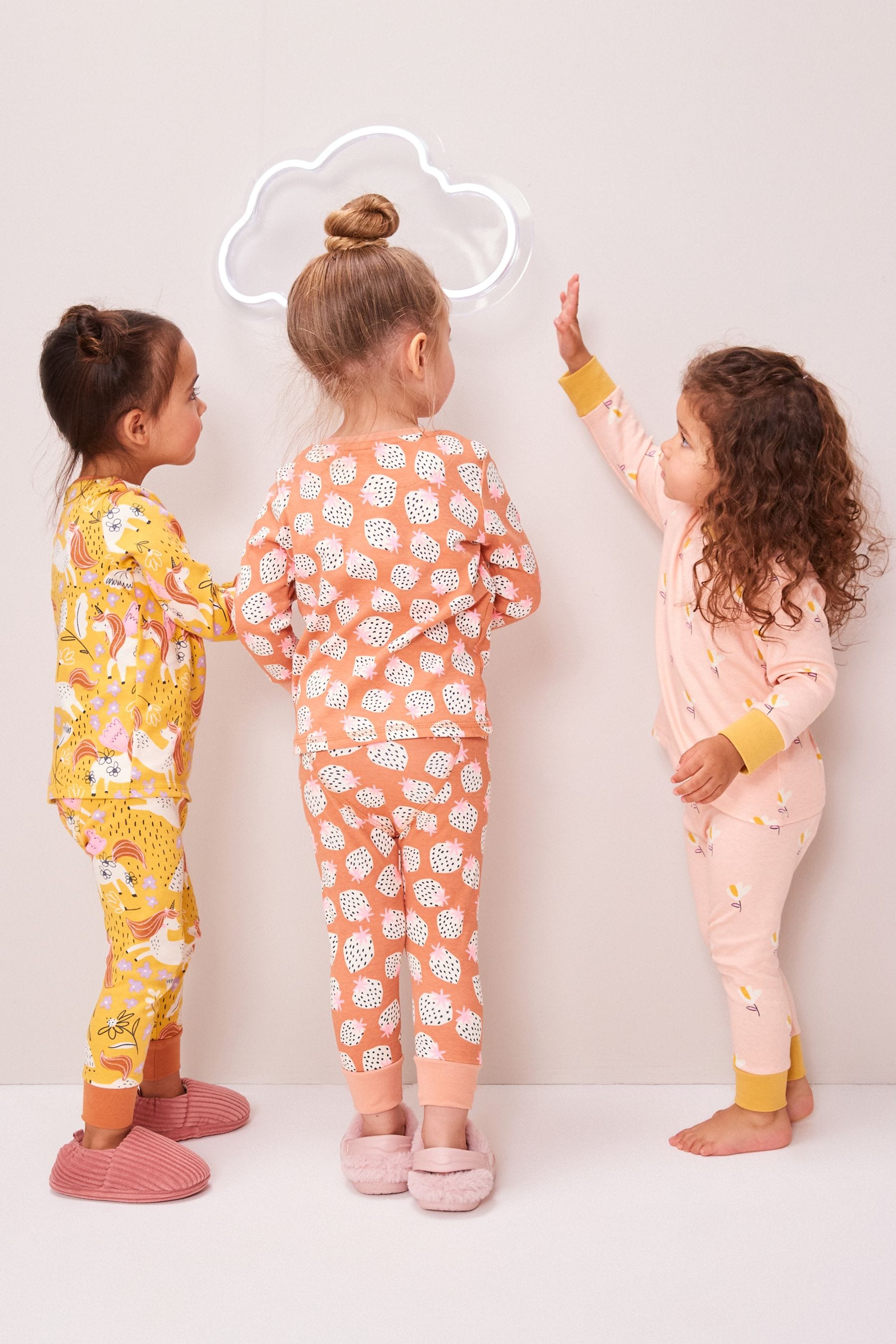 Multi Strawberry 3 Pack Printed Long Sleeve Pyjamas (9mths-10yrs)