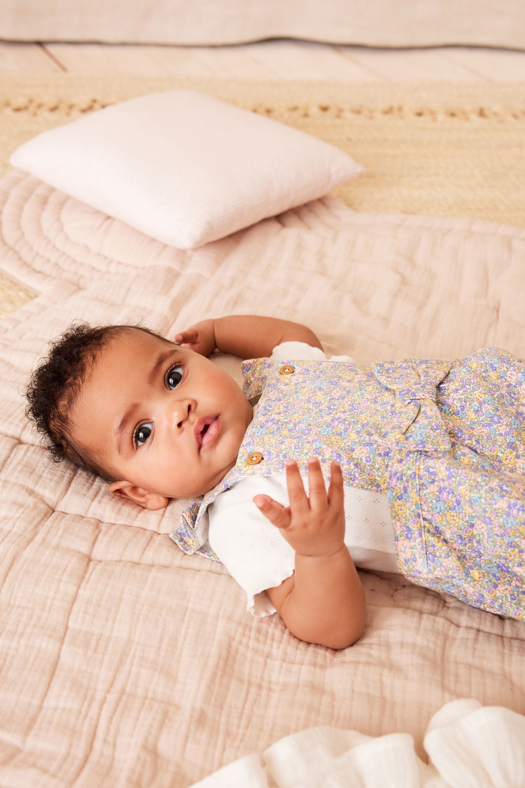 Blue Ditsy Floral Baby Dungarees And Bodysuit Set (0mths-2yrs)