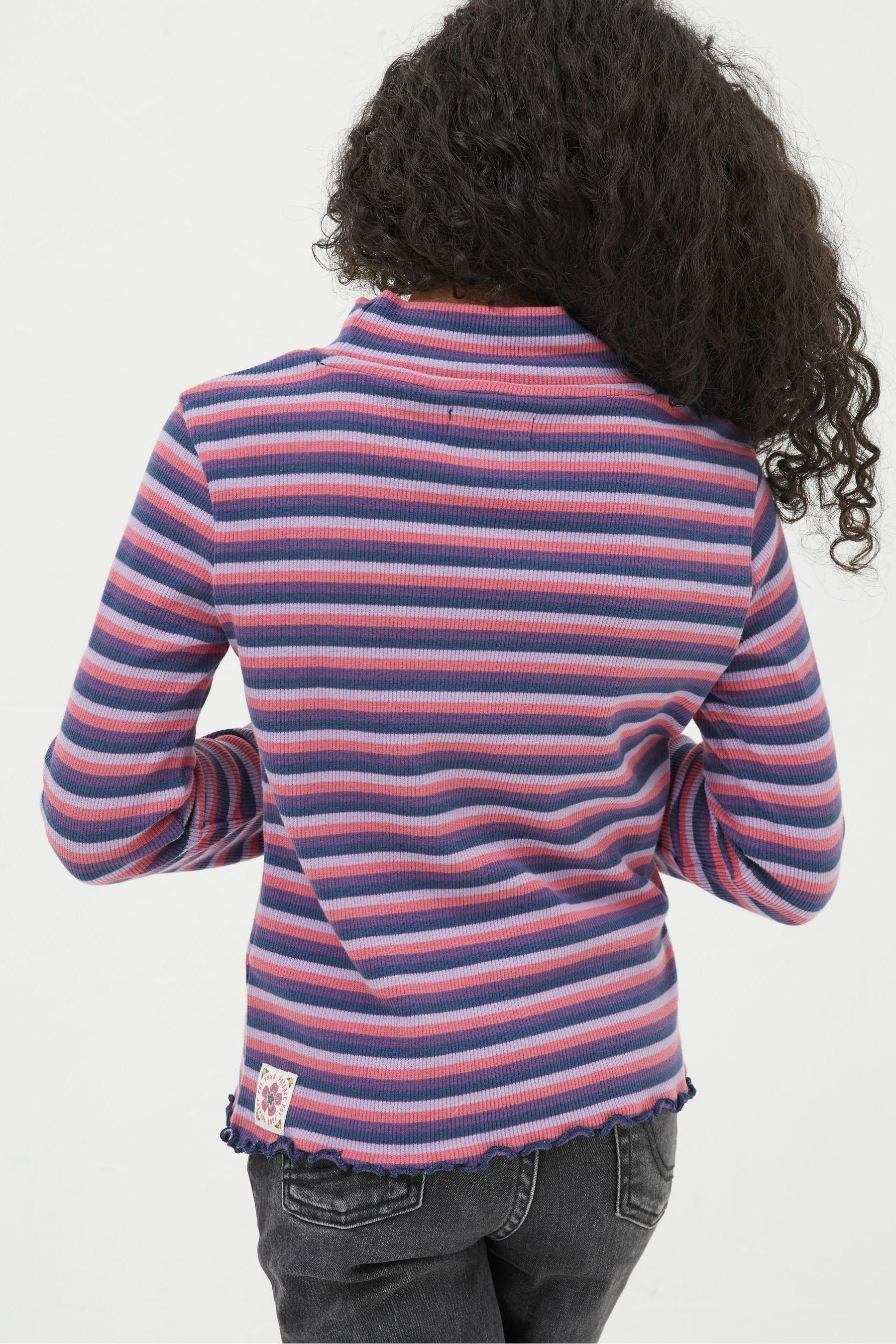 Pink FatFace Stripe Roll Neck T-Shirt