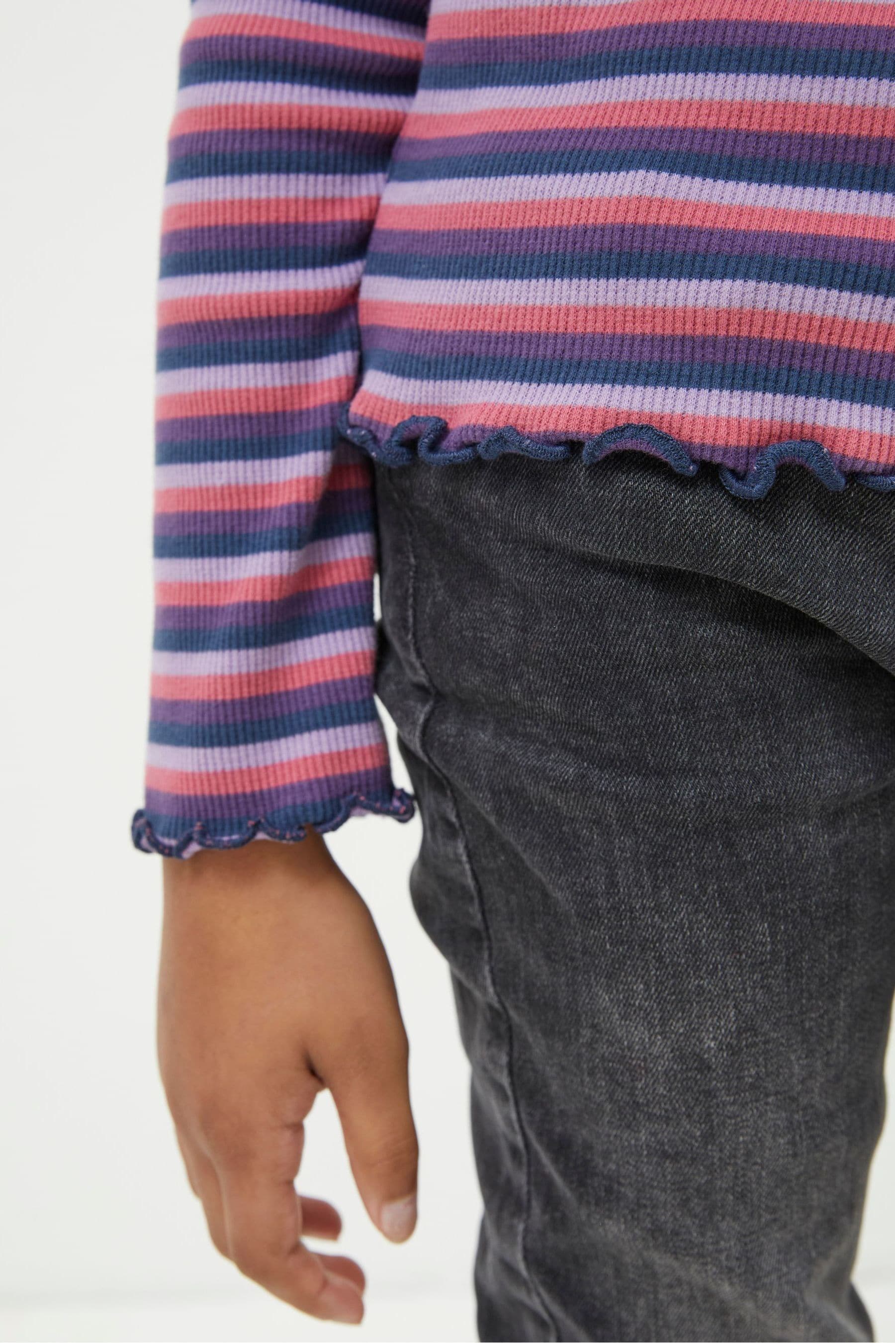 Pink FatFace Stripe Roll Neck T-Shirt