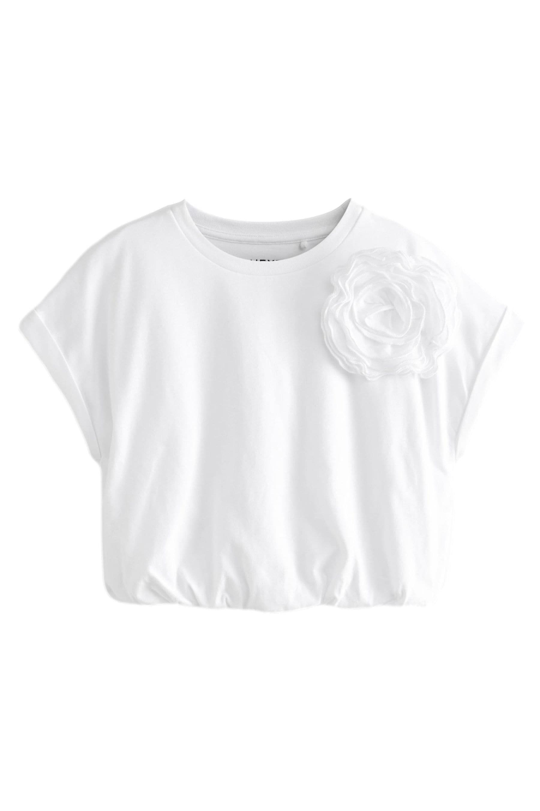 White Bubble Hem Corsage T-Shirt (3-16yrs)