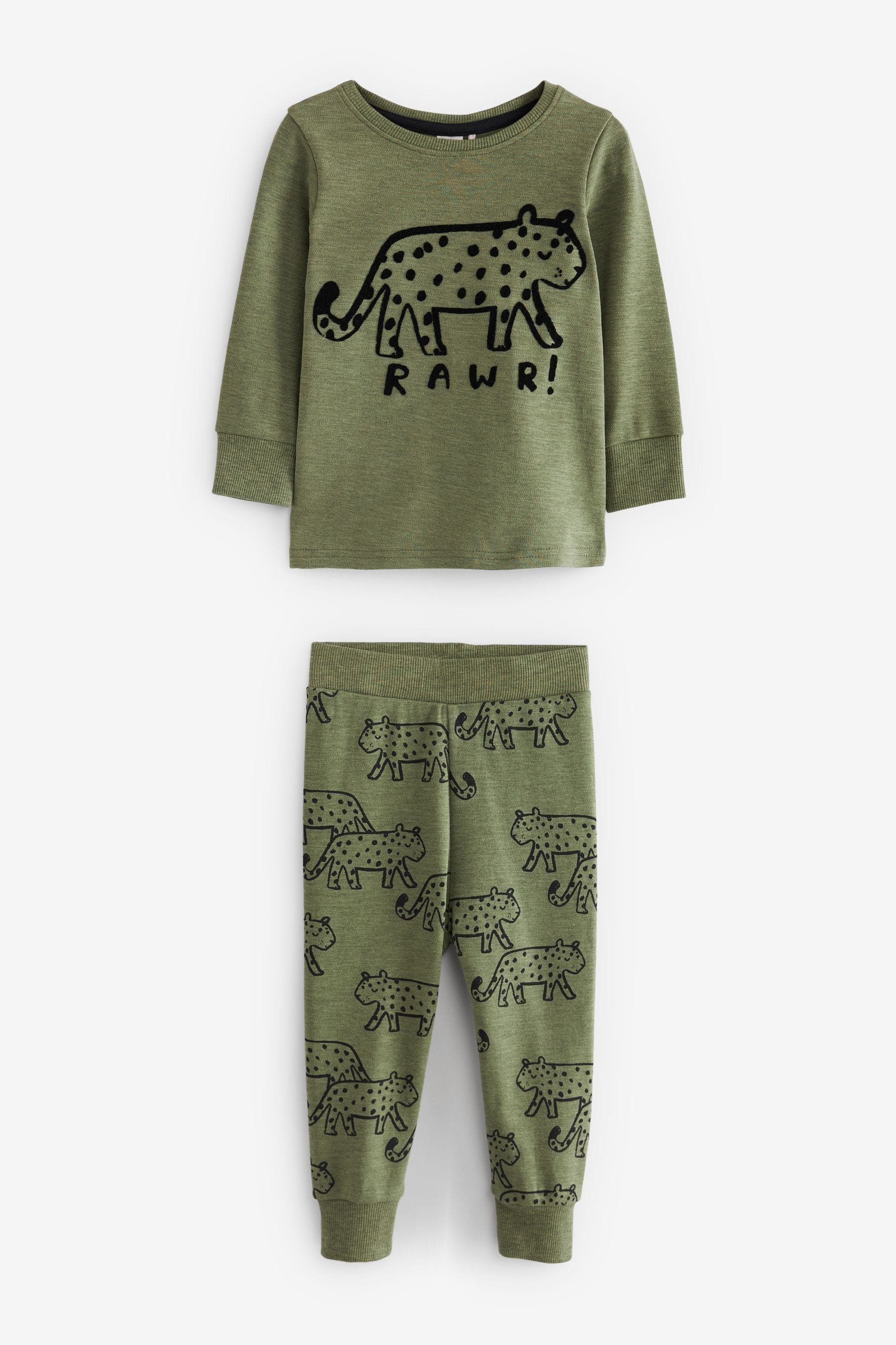 Khaki/Grey Animal Long Sleeve 3 Pack Pyjamas Set (9mths-8yrs)