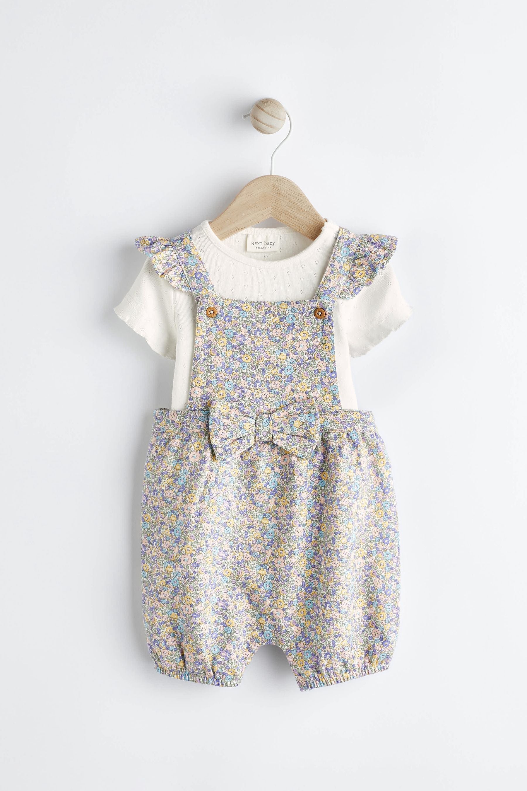 Blue Ditsy Floral Baby Dungarees And Bodysuit Set (0mths-2yrs)