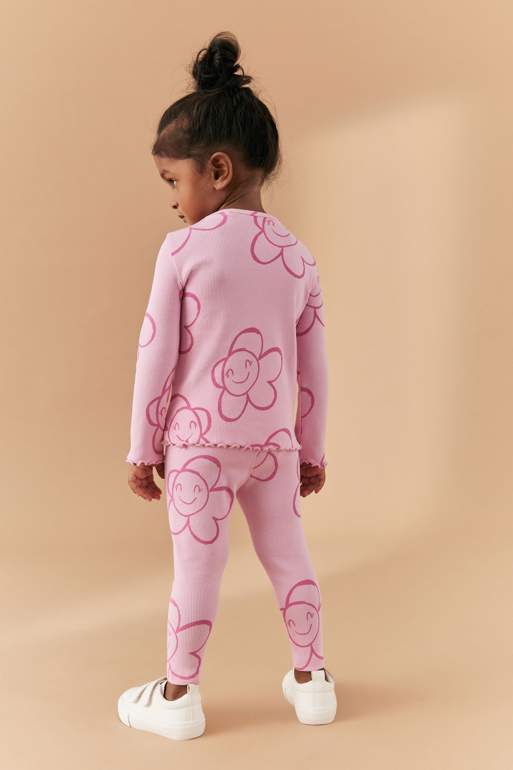 Pink Smile Flower Cotton Rich Long Sleeve Rib T-Shirt (3mths-7yrs)