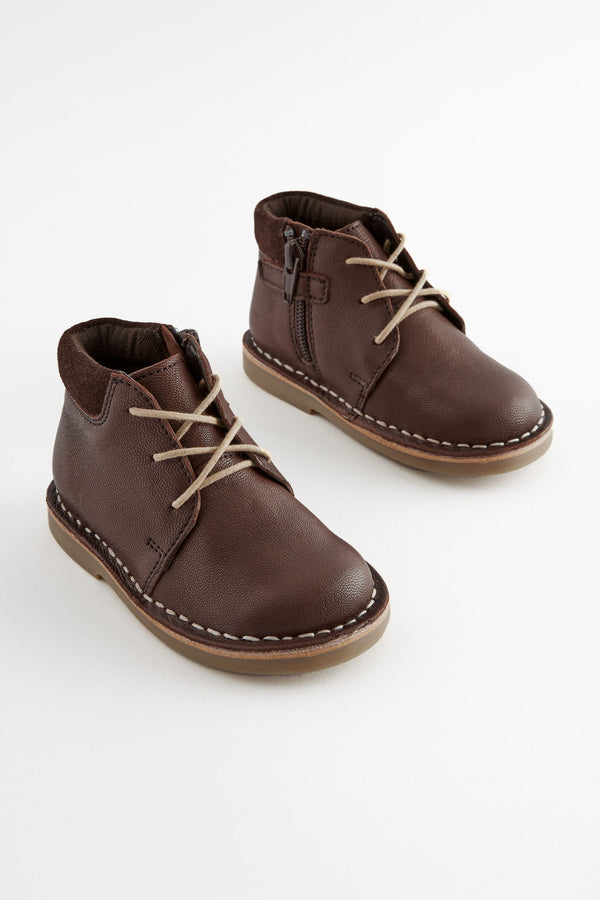 Chocolate Brown Stitchdown Boots with Inside Zip