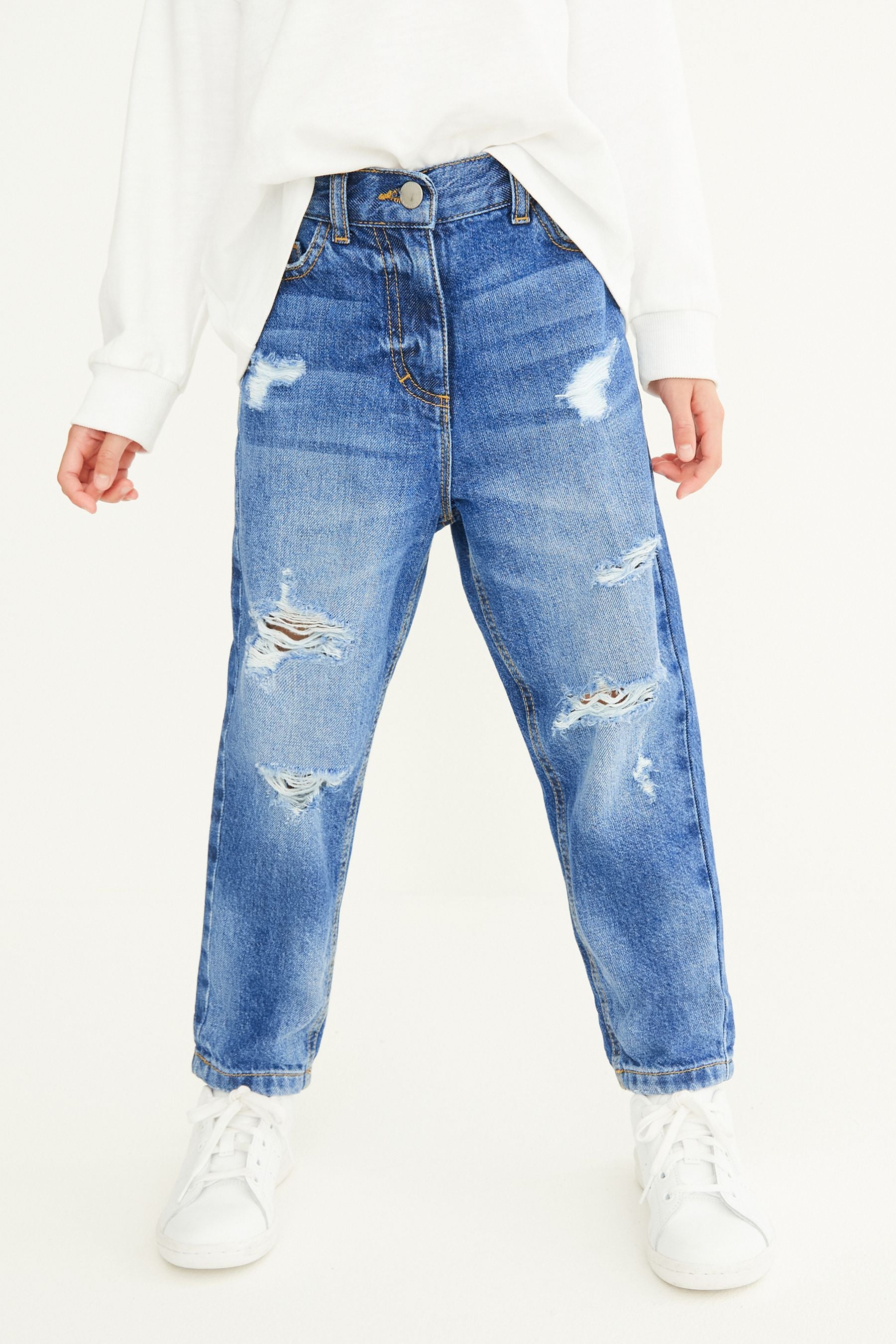 Mid Blue Denim Distressed Mom Jeans (3-16yrs)