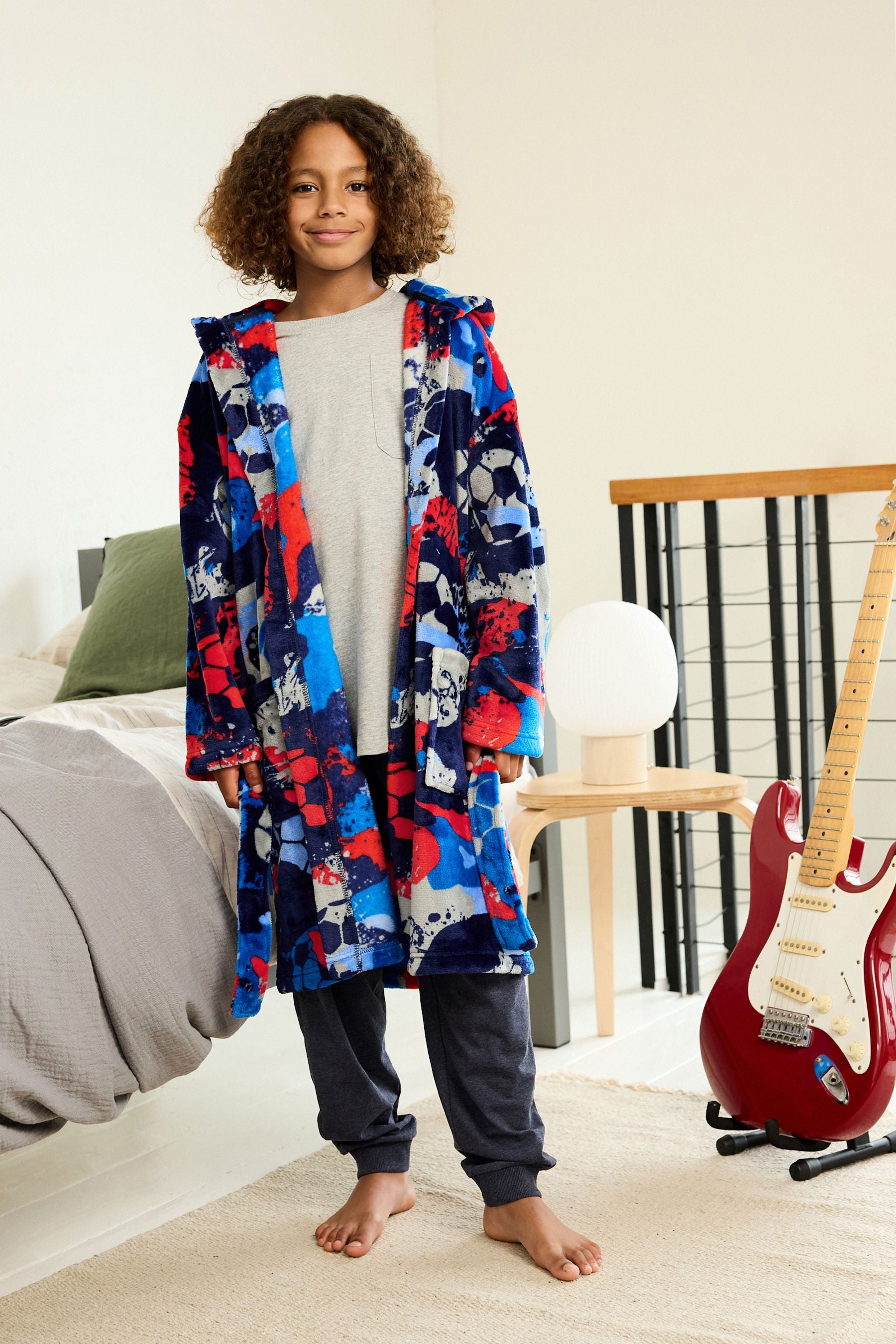 Navy Blue/Red Football Fleece Dressing Gown (3-16yrs)