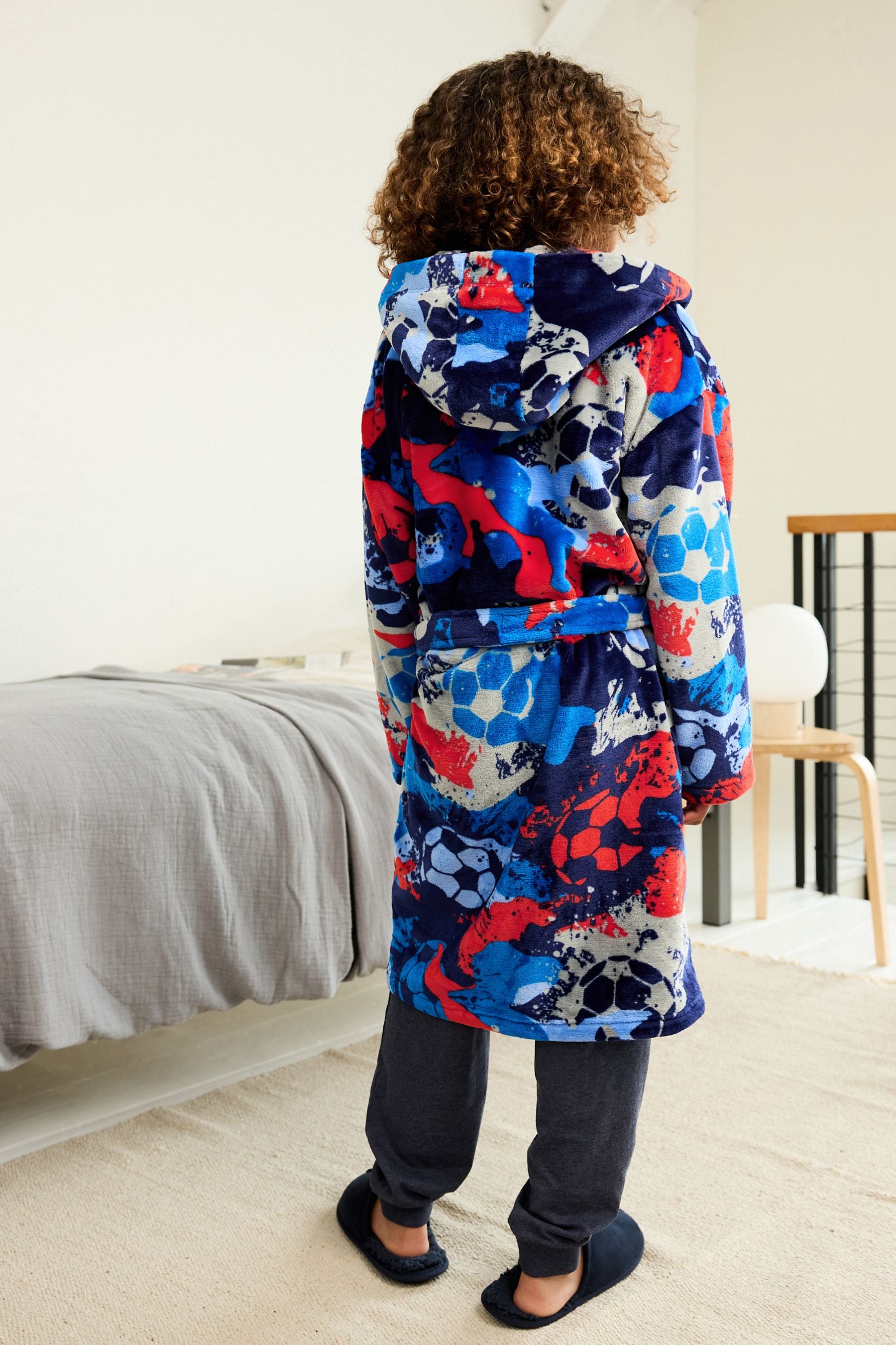 Navy Blue/Red Football Fleece Dressing Gown (3-16yrs)