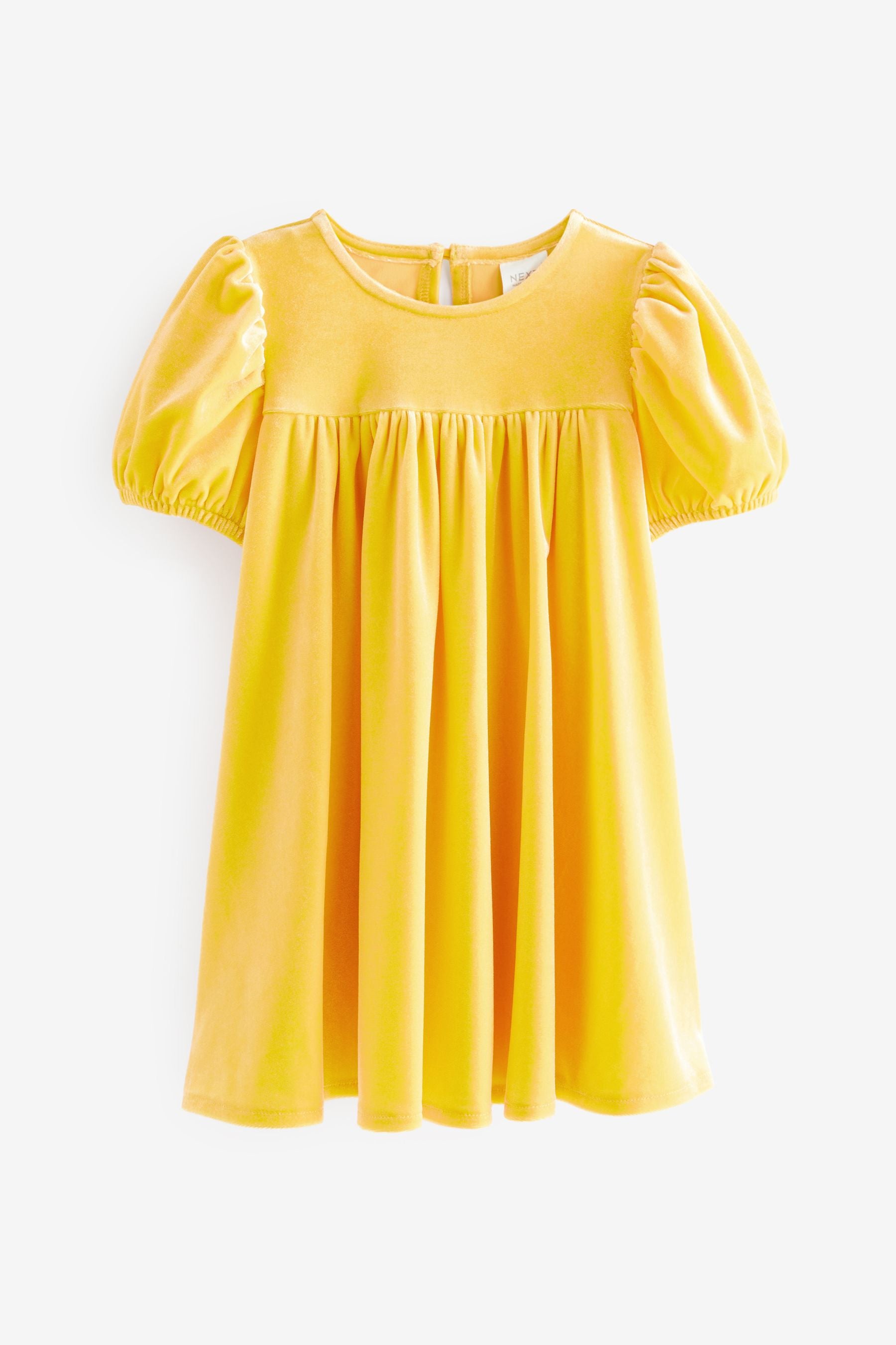 Yellow Velvet Puff Sleeve Party Dress (3mths-10yrs)