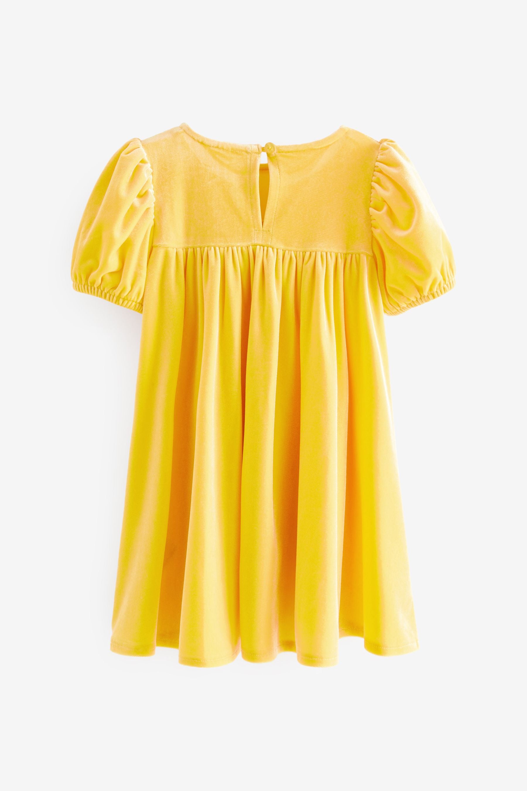 Yellow Velvet Puff Sleeve Party Dress (3mths-10yrs)