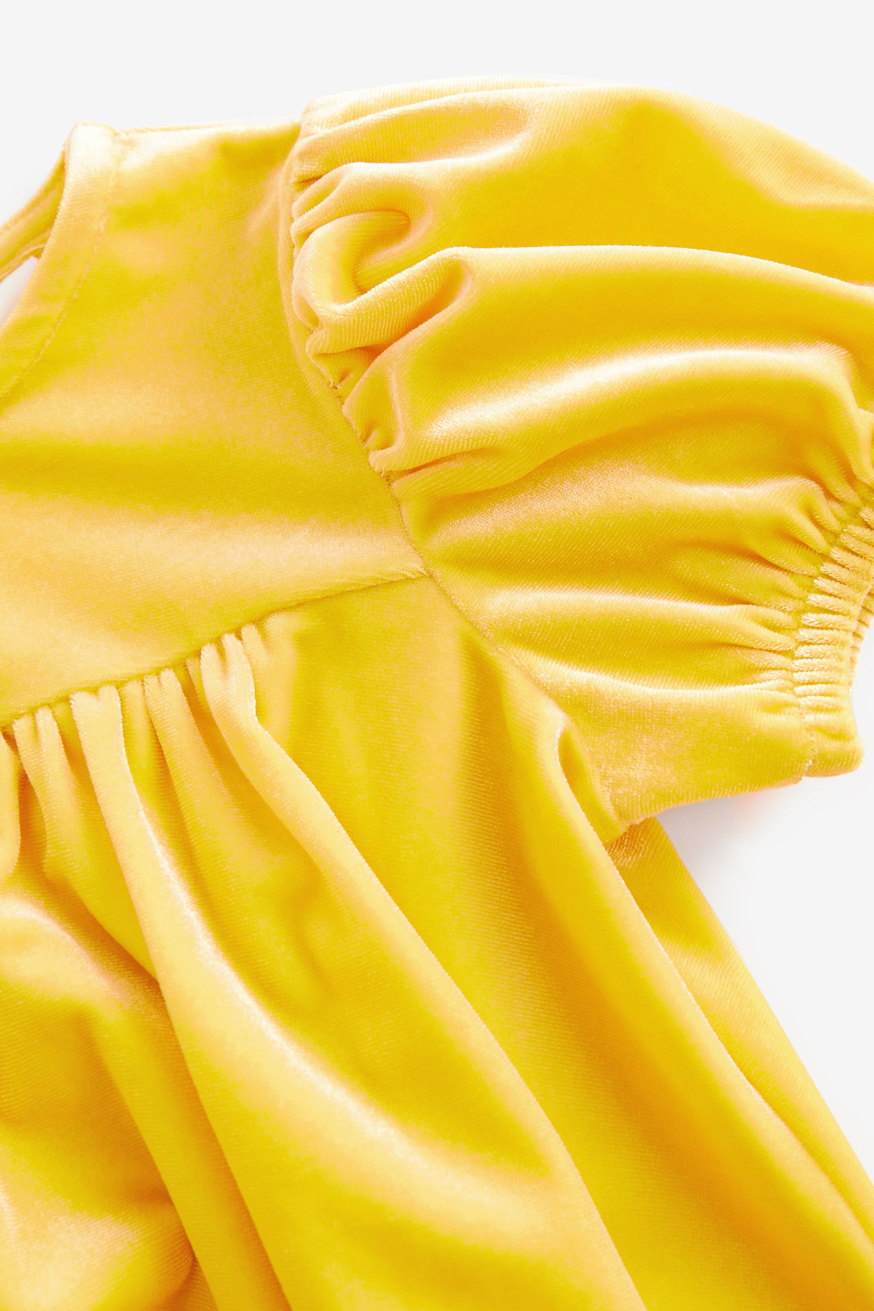 Yellow Velvet Puff Sleeve Party Dress (3mths-10yrs)