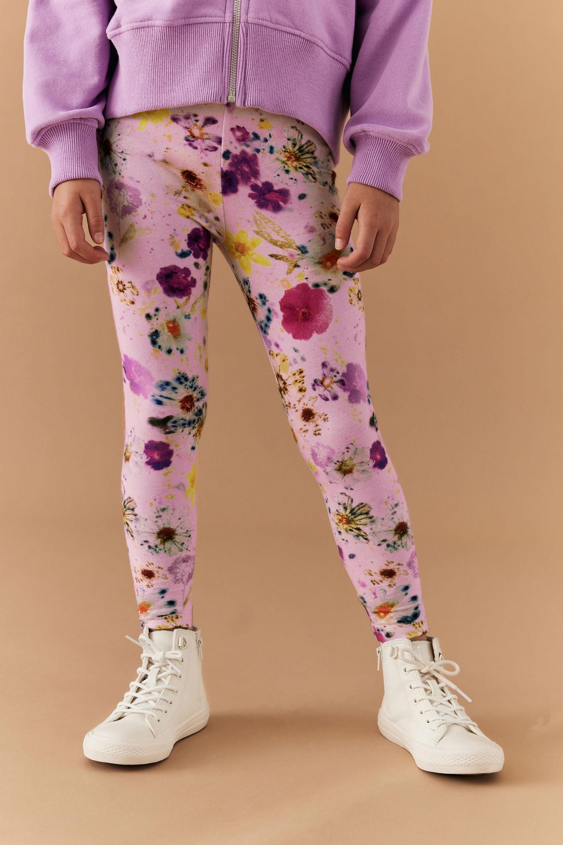 Pink Floral Printed Leggings (3-16yrs)