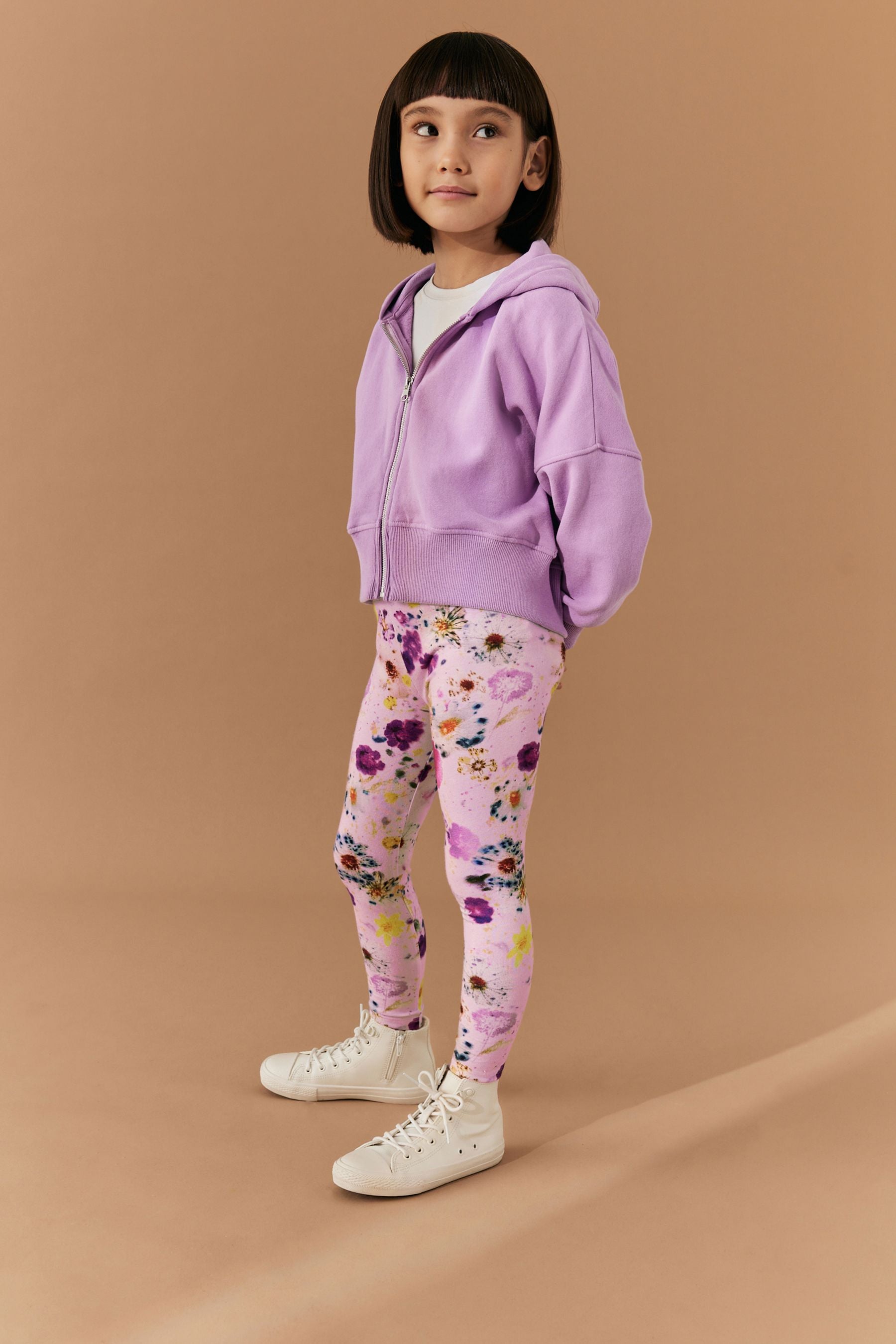 Pink Floral Printed Leggings (3-16yrs)