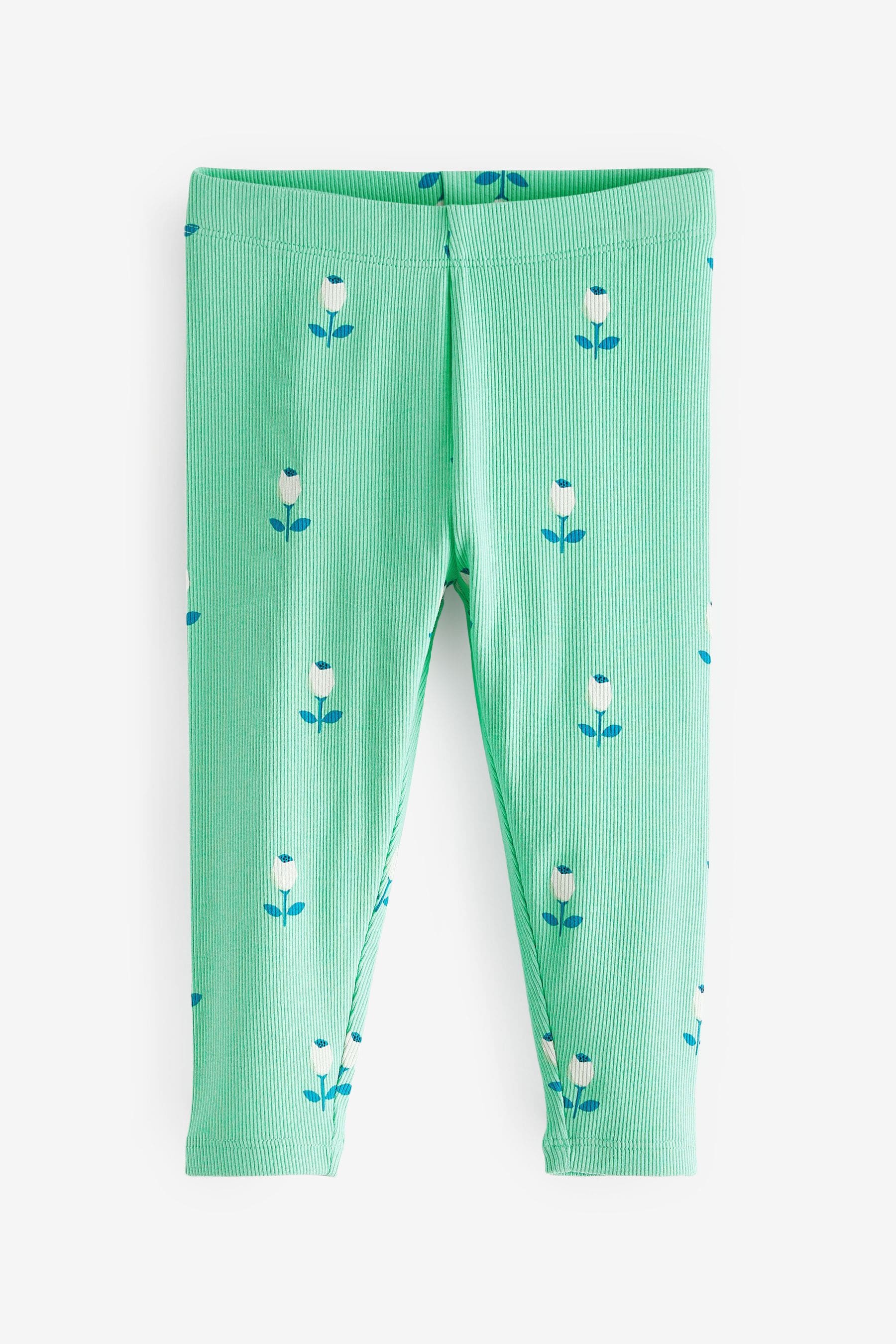 Green Flower Rib Jersey Leggings (3mths-7yrs)