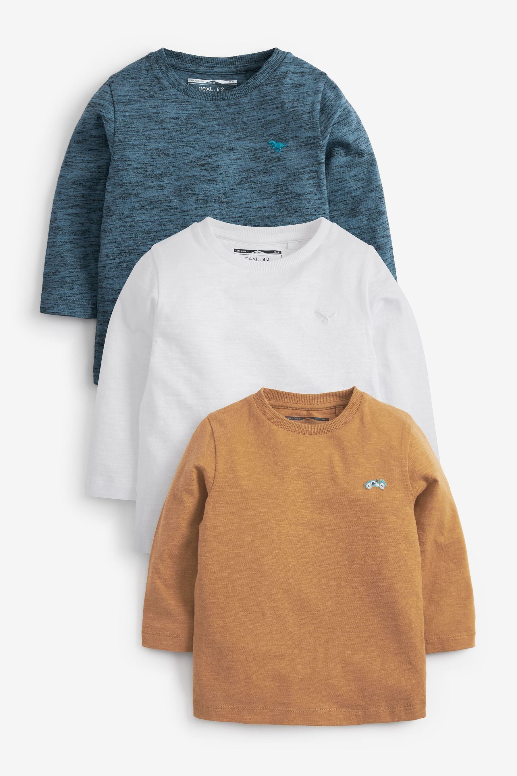 Blue/Ochre 3 Pack Long Sleeve Plain T-Shirts (3mths-7yrs)