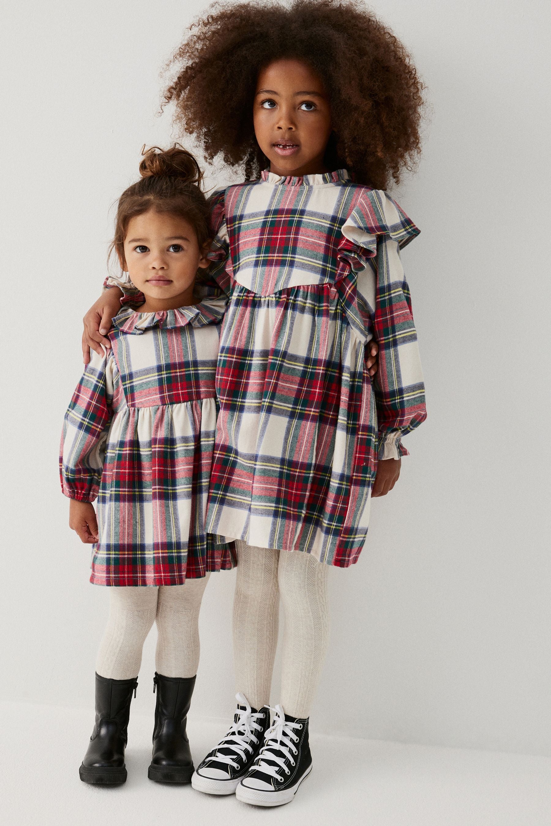 Cream/Red Tartan Ruffle Check Dress (3-16yrs)