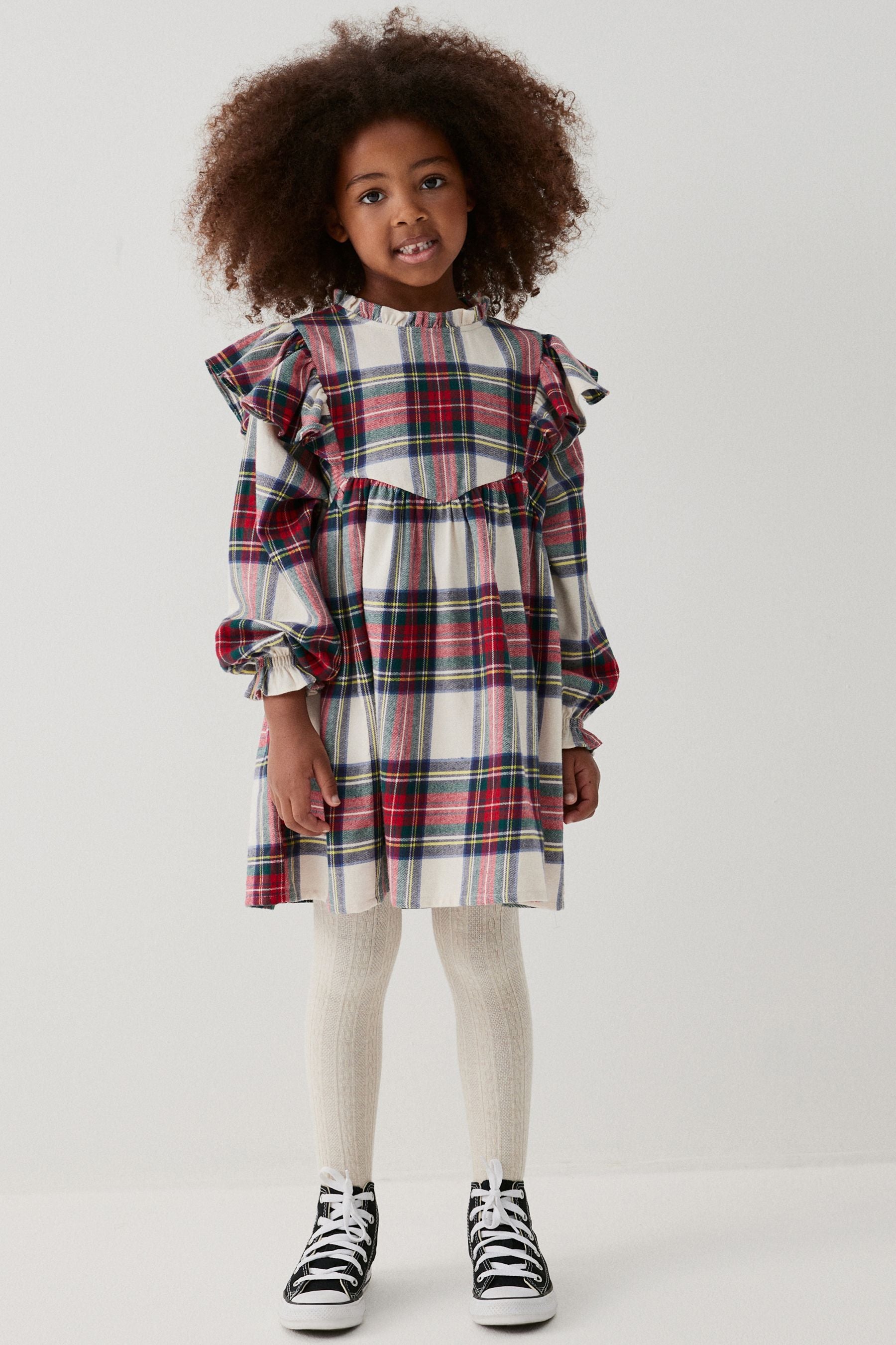 Cream/Red Tartan Ruffle Check Dress (3-16yrs)