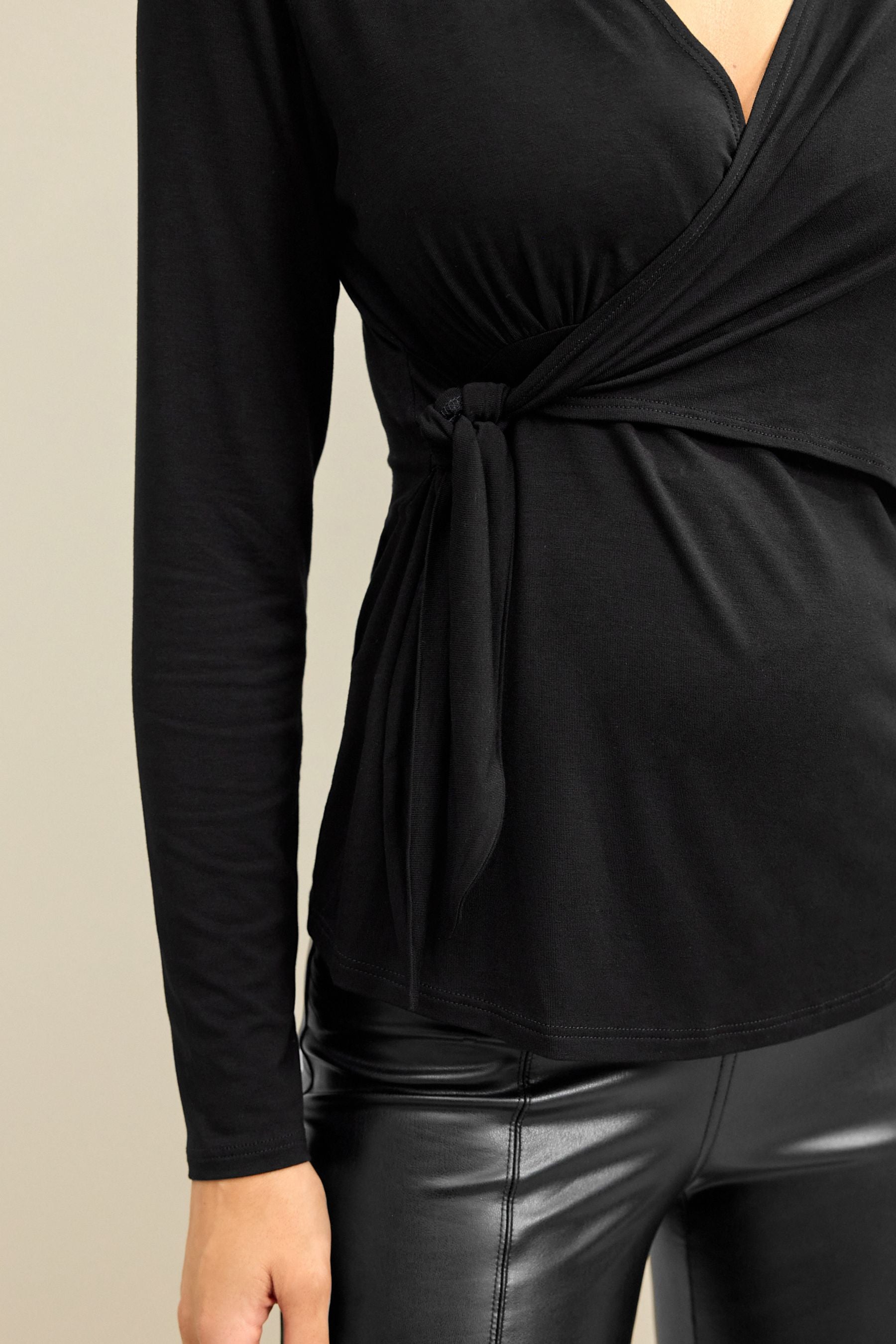 Black Maternity Long Sleeve Wrap Top