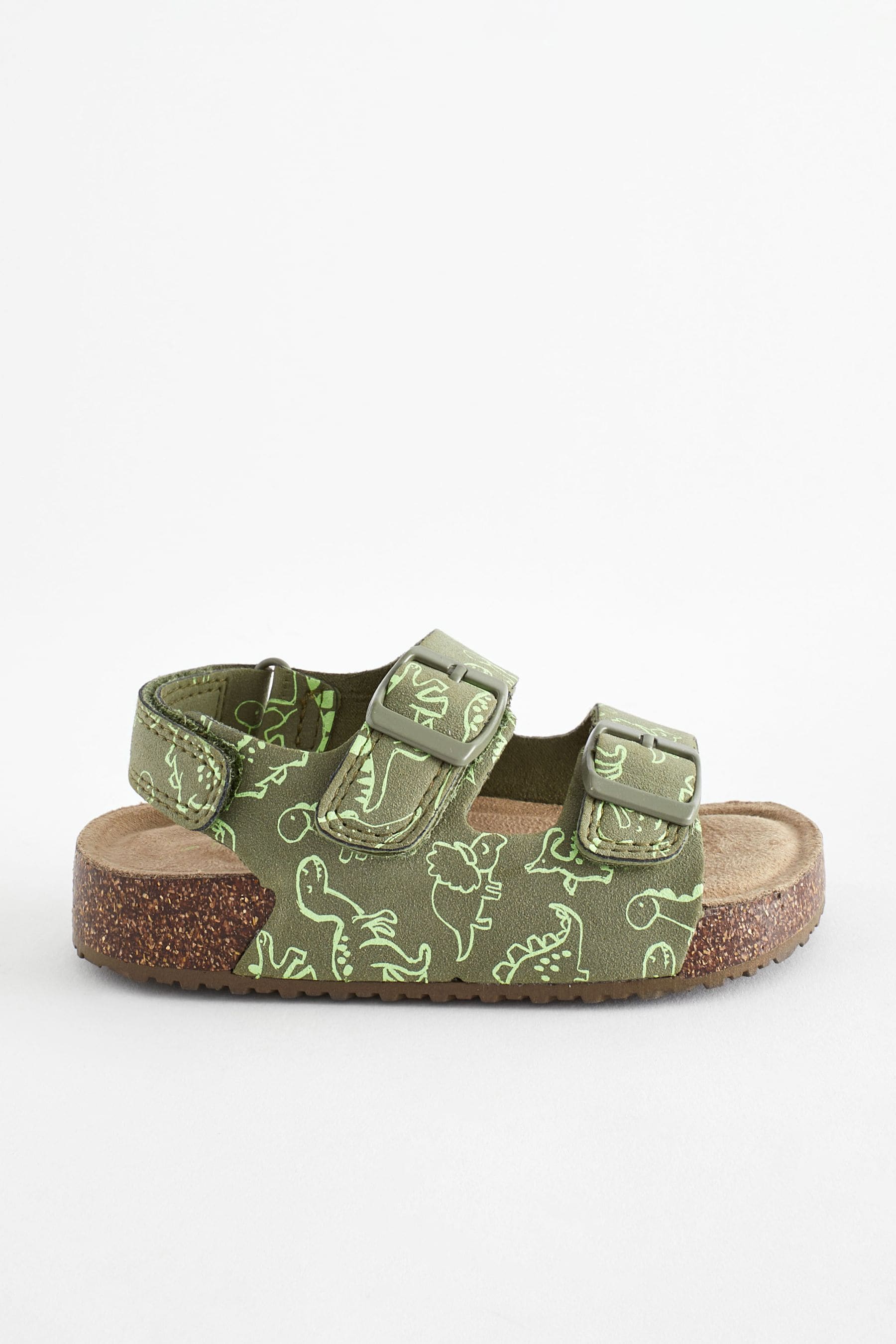 Green Dinosaur Print Double Buckle Cushioned Footbed Sandals