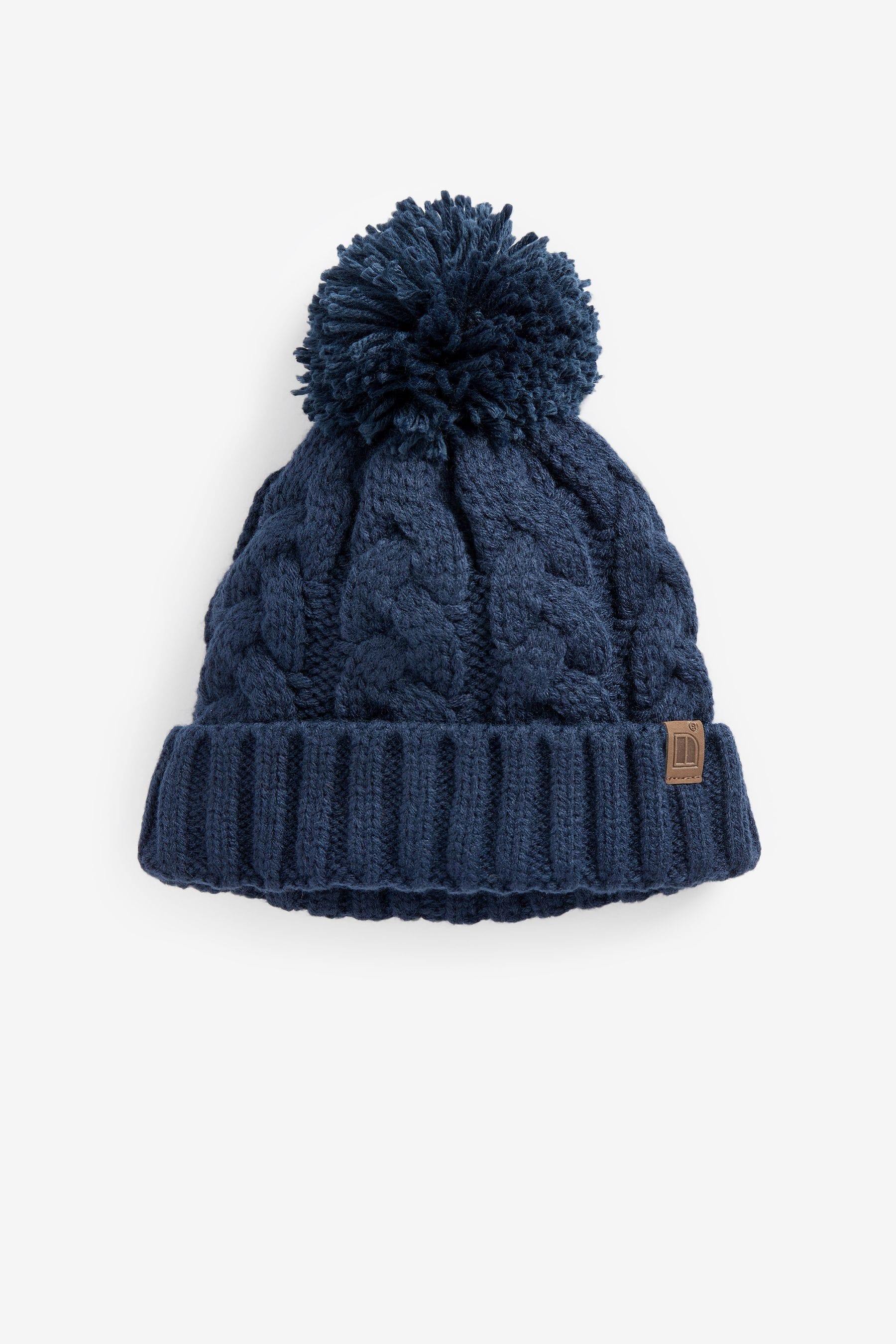 Navy Blue Knitted Cable Pom Hat (1-16yrs)