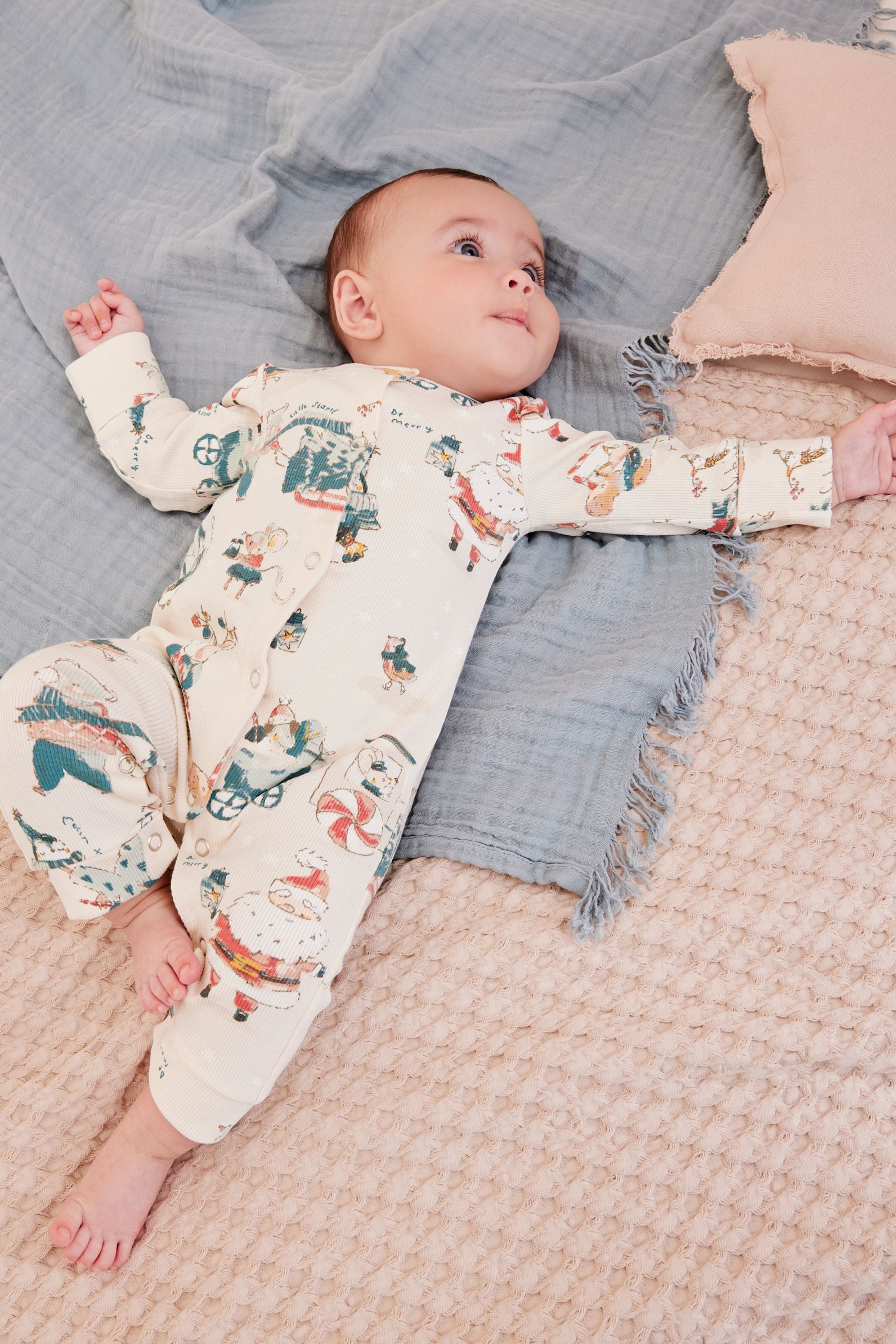 Neutral Christmas Printed Footless Sleepsuit (0mths-3yrs)