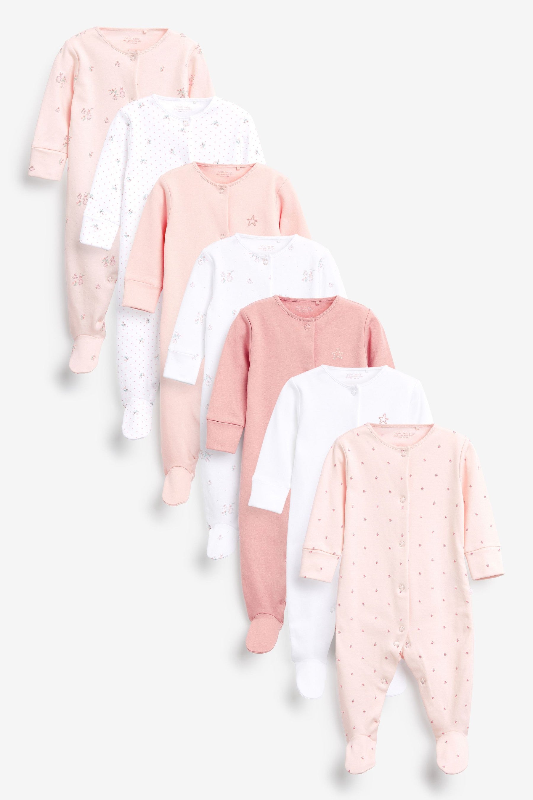 Pink Spot 7 Pack Sleepsuits (0-2yrs)