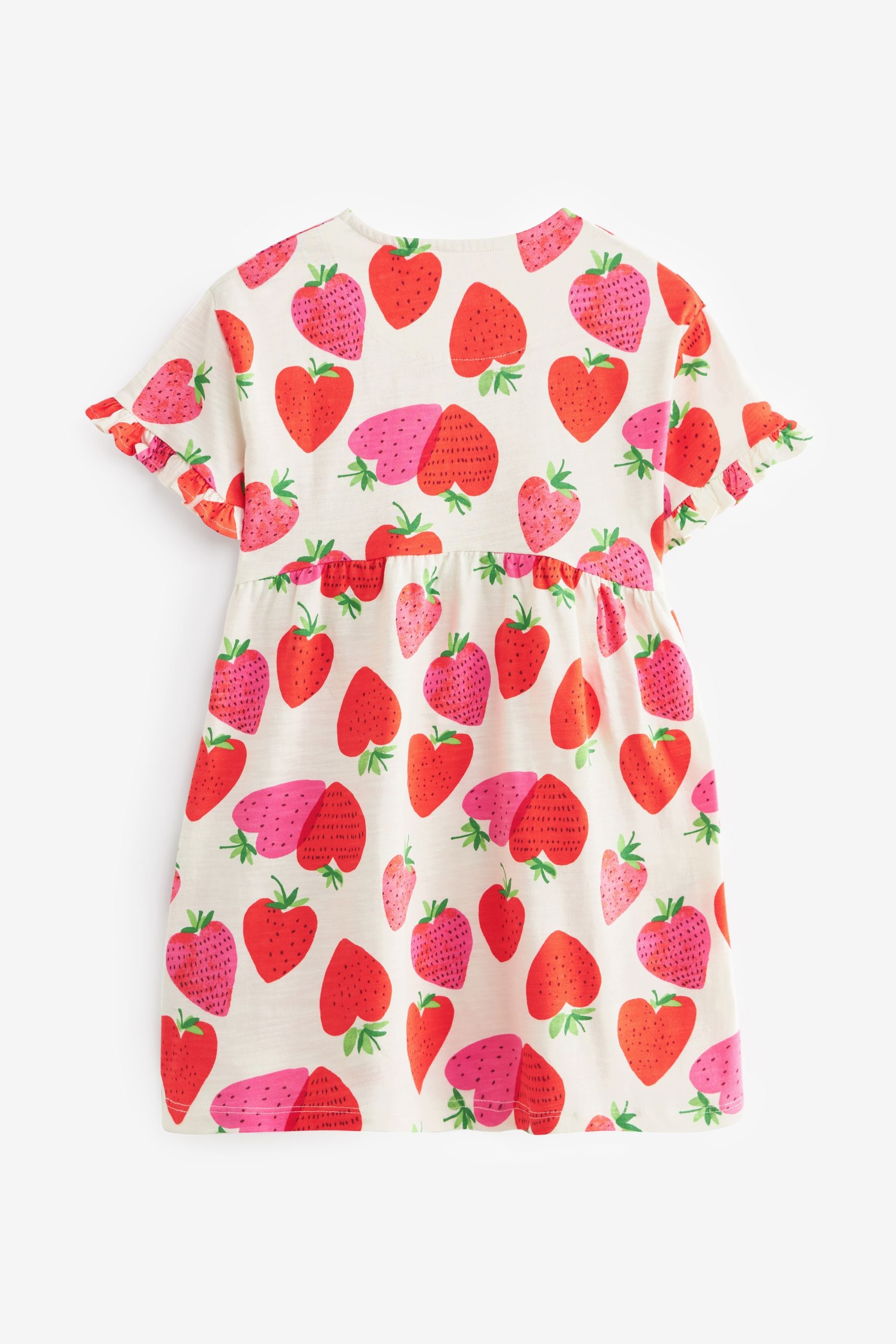 Cream Strawberry Print Short Sleeve Cotton Jersey Dress (3-16yrs)